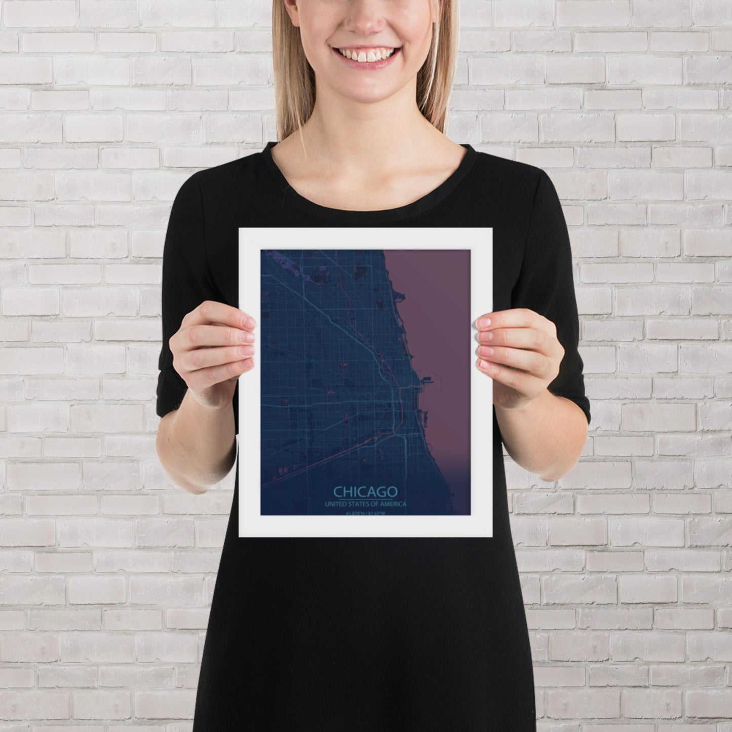 Chicago Blue and Purple Framed Map