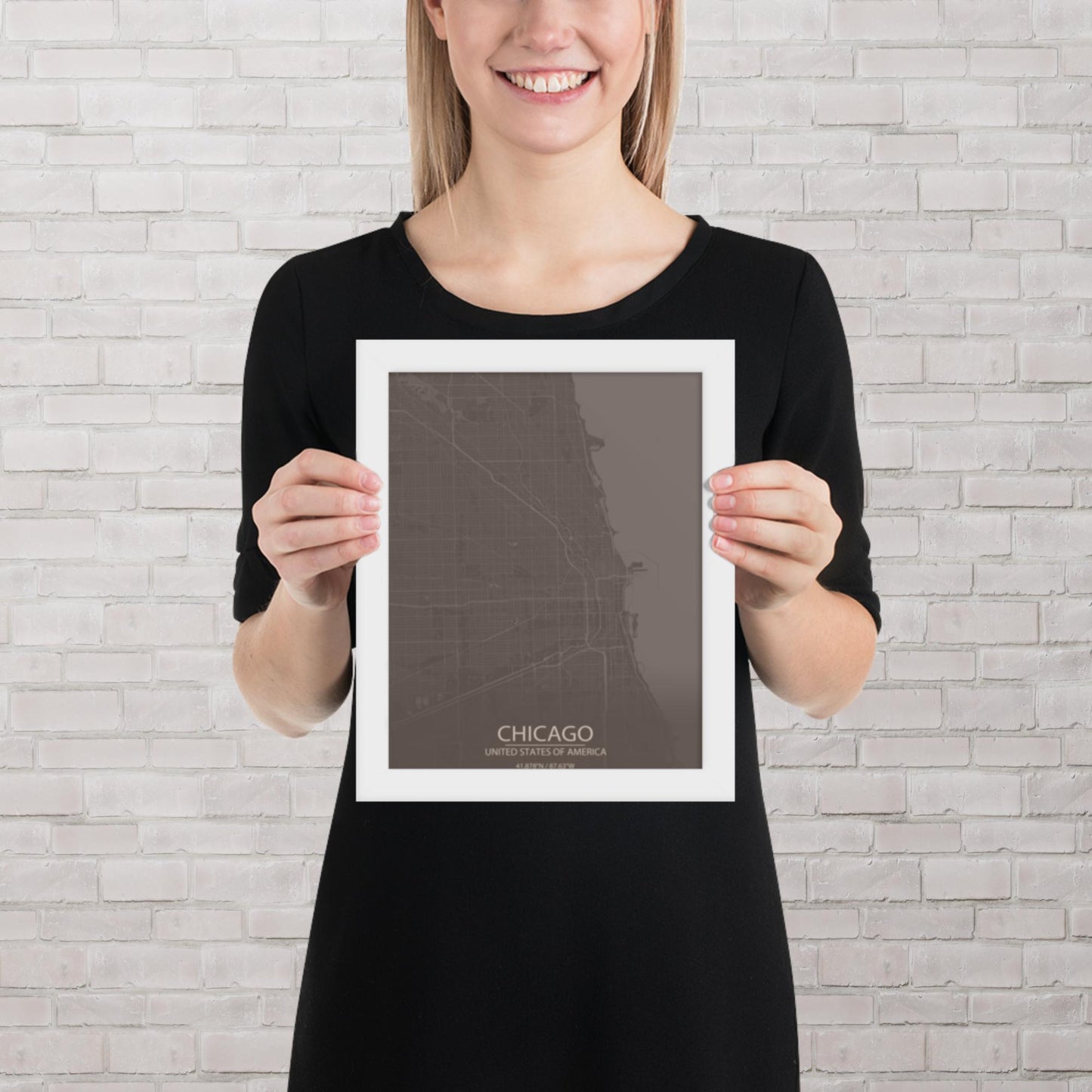 Chicago Brown and Grey Framed Map
