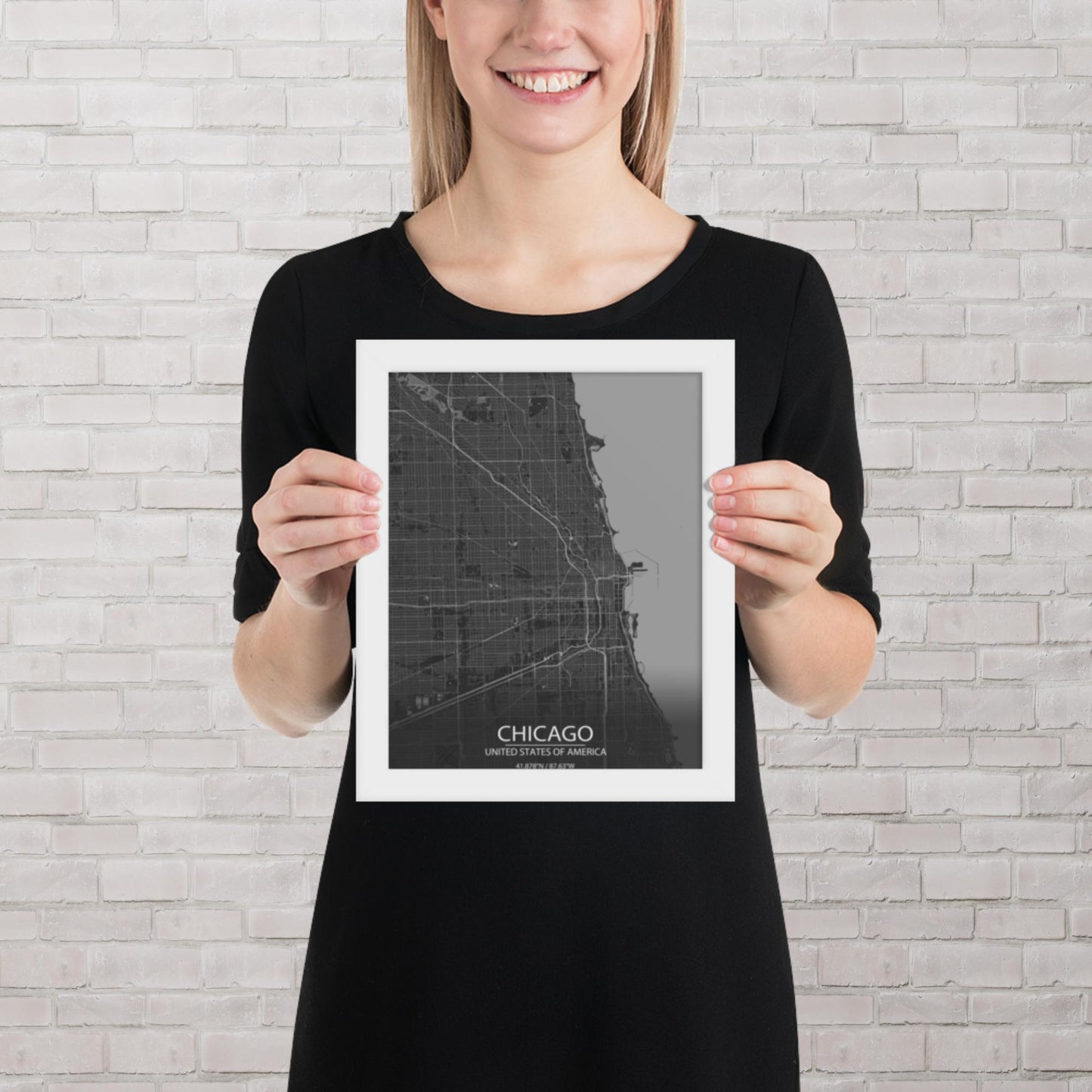 Chicago Dark Grey Framed Map
