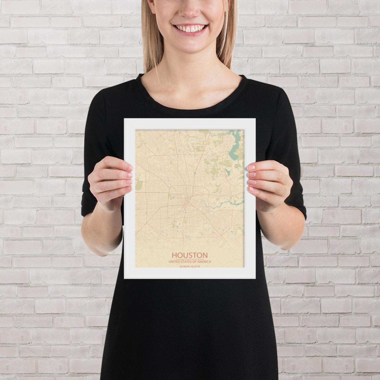 Houston Vintage Style Framed Map
