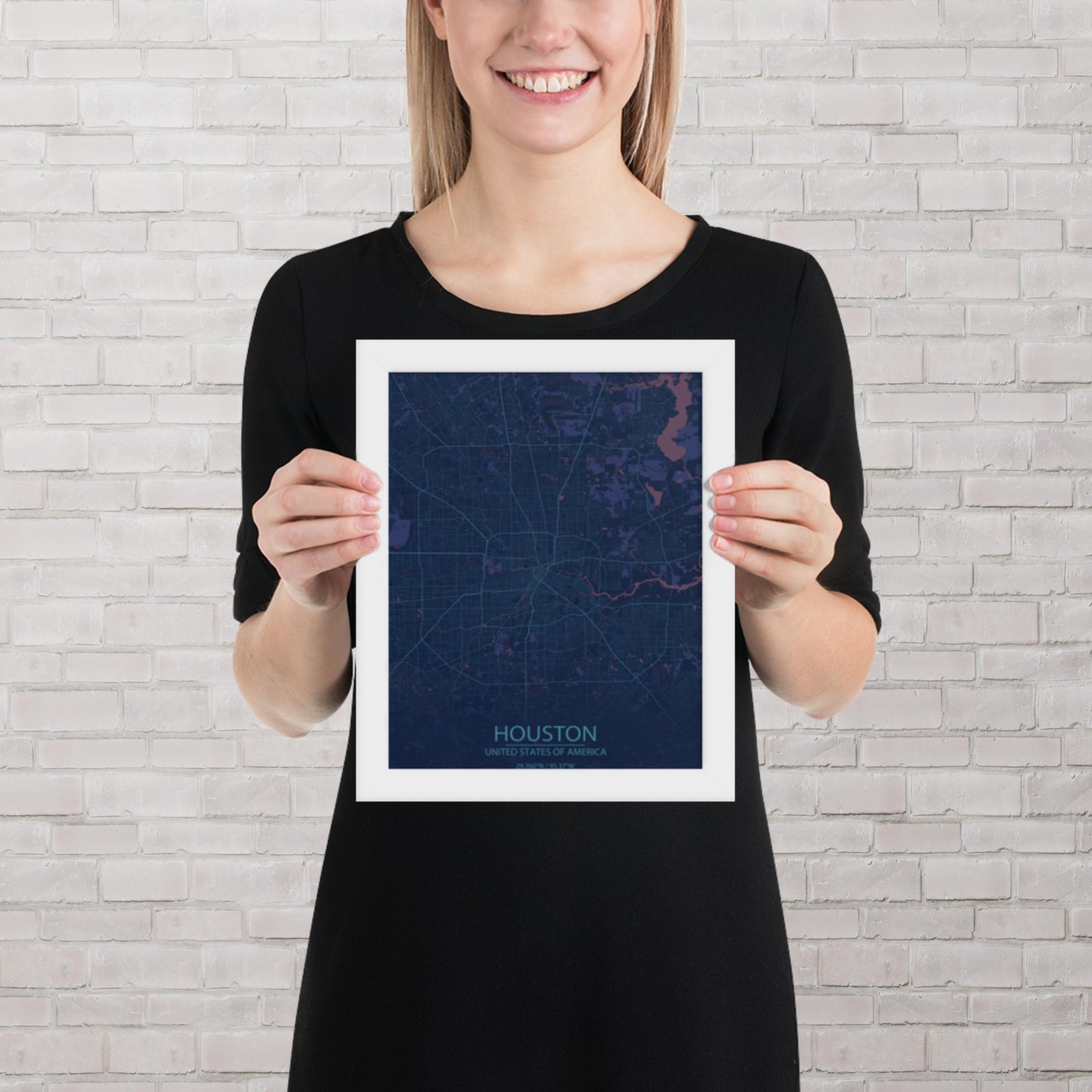 Houston Blue and Purple Framed Map
