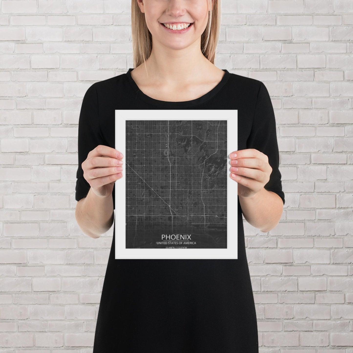 Phoenix Dark Grey Framed Map