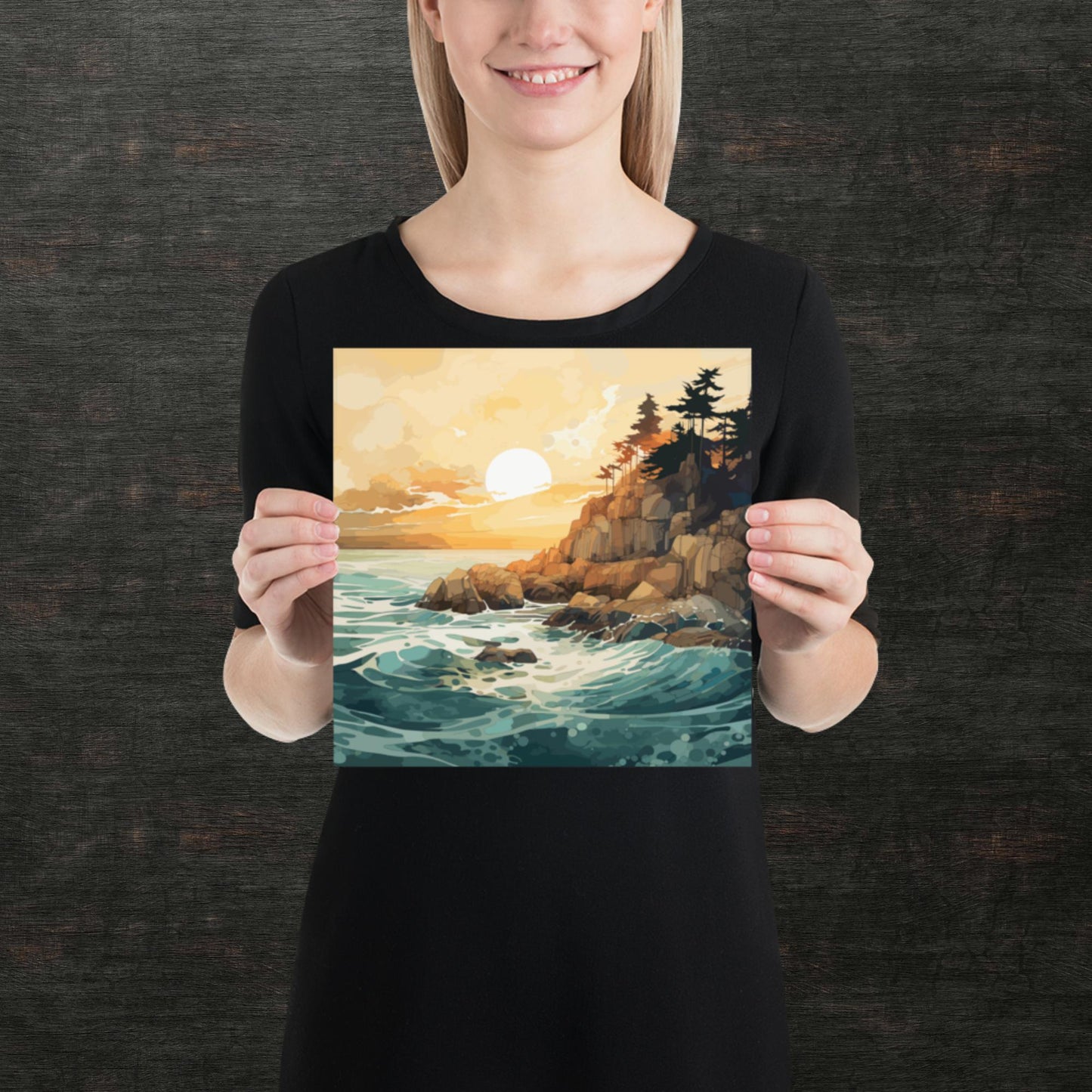 Ocean Rocks Sunset Paper Poster