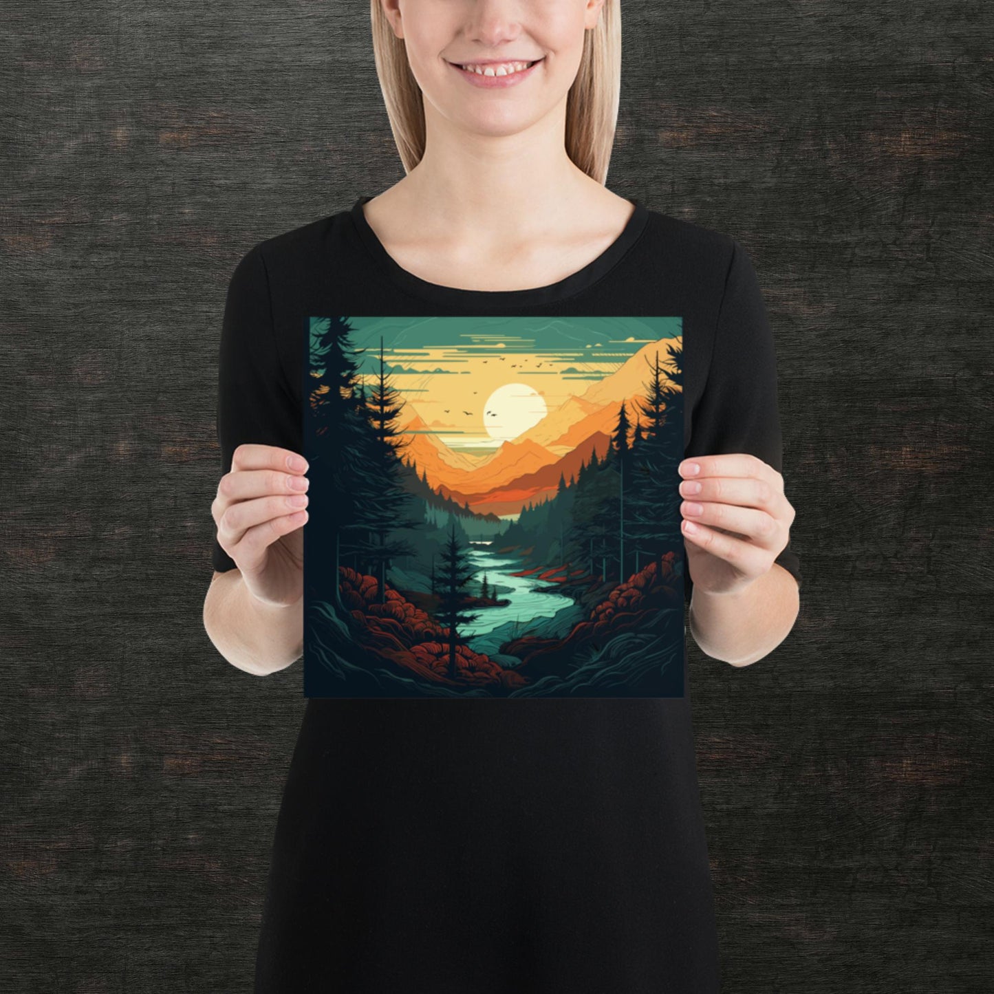 Forest River Sunset Paper Poster
