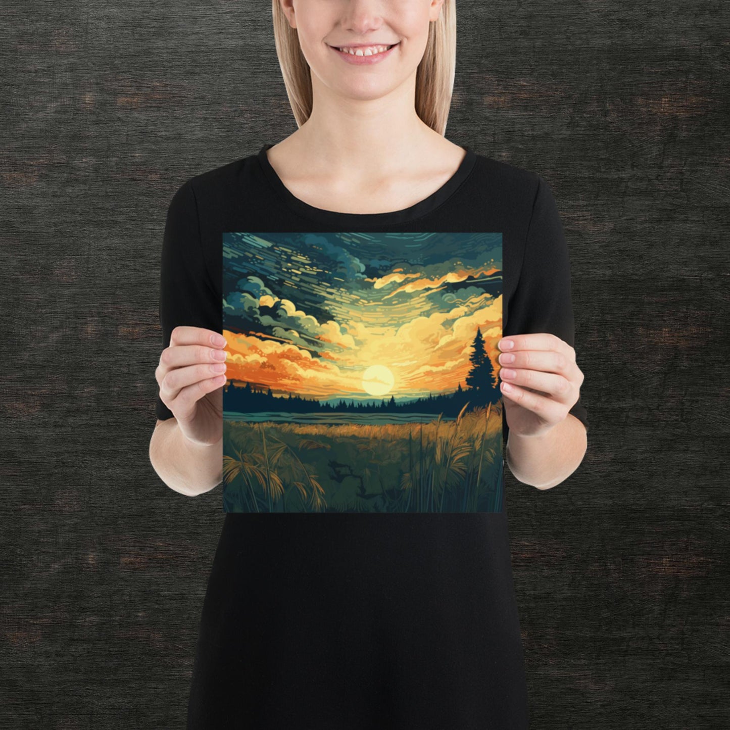 Crop Field Sunset Paper Poster