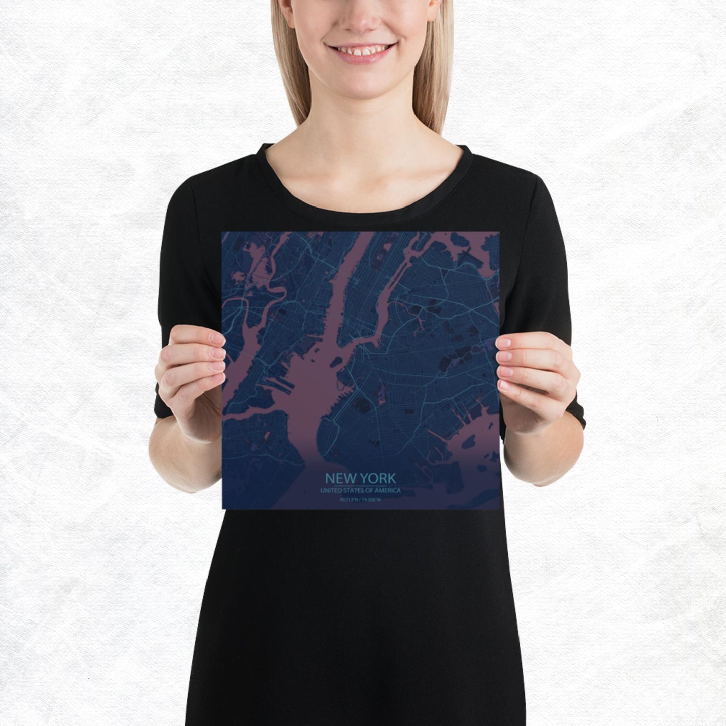 New York Blue and Purple Paper Map
