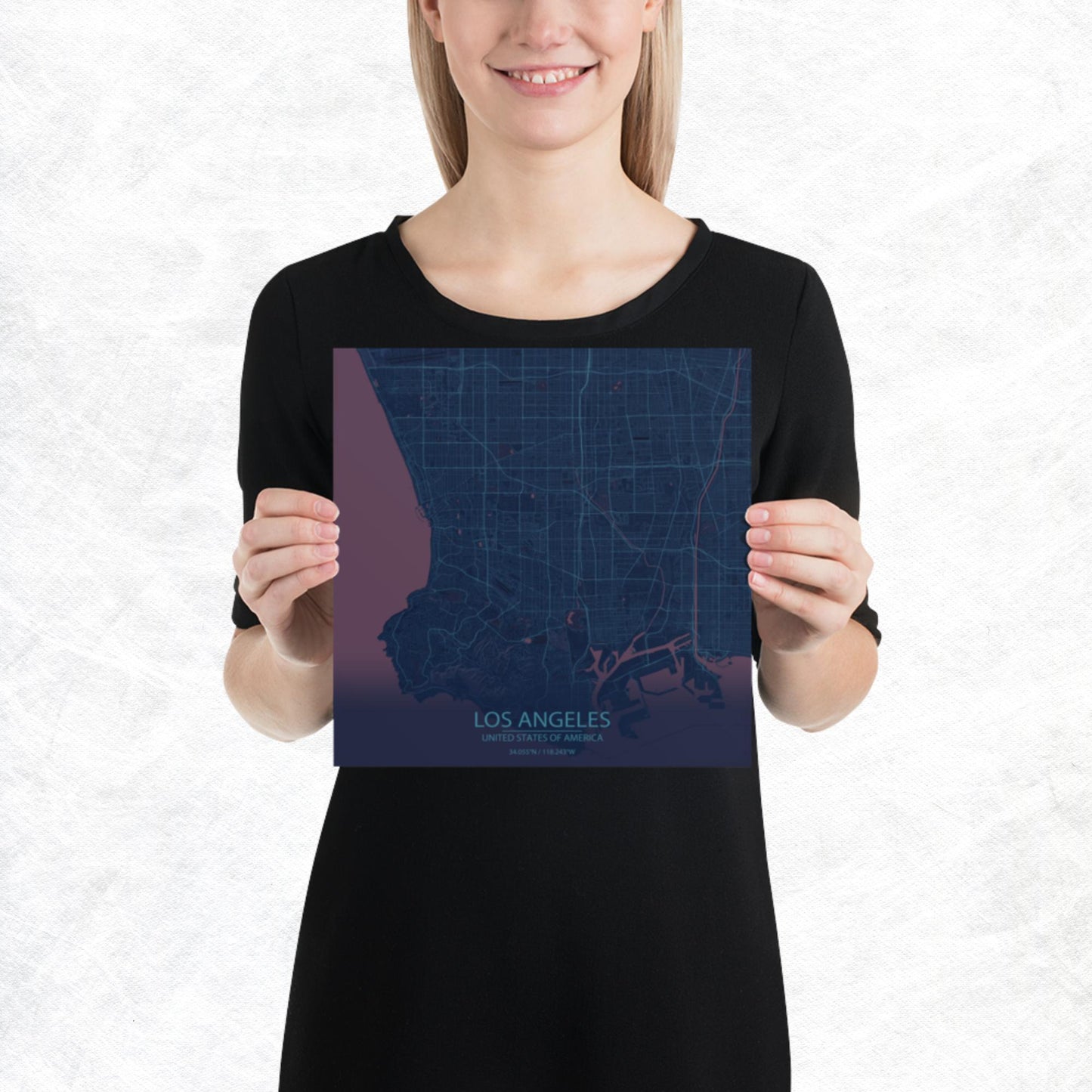 Los Angeles Blue and Purple Paper Map