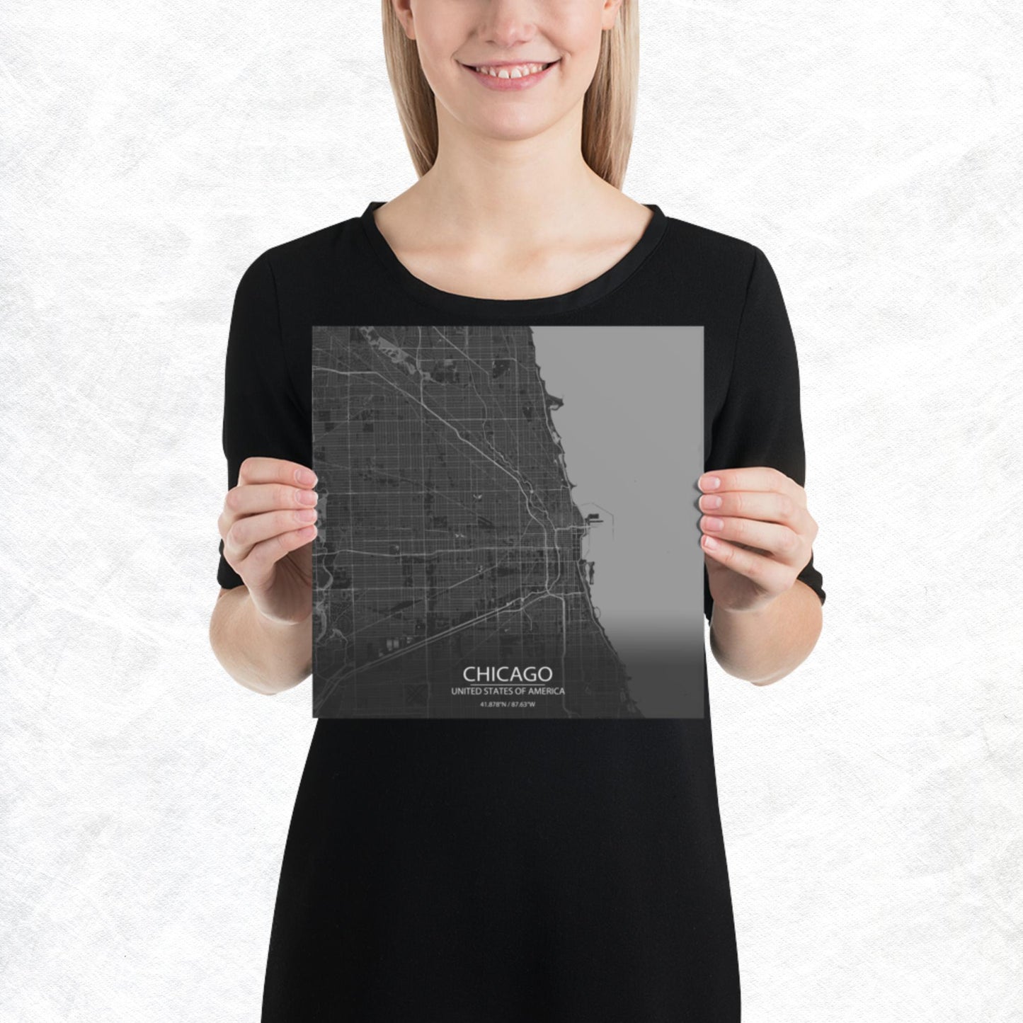 Chicago Dark Grey Paper Map