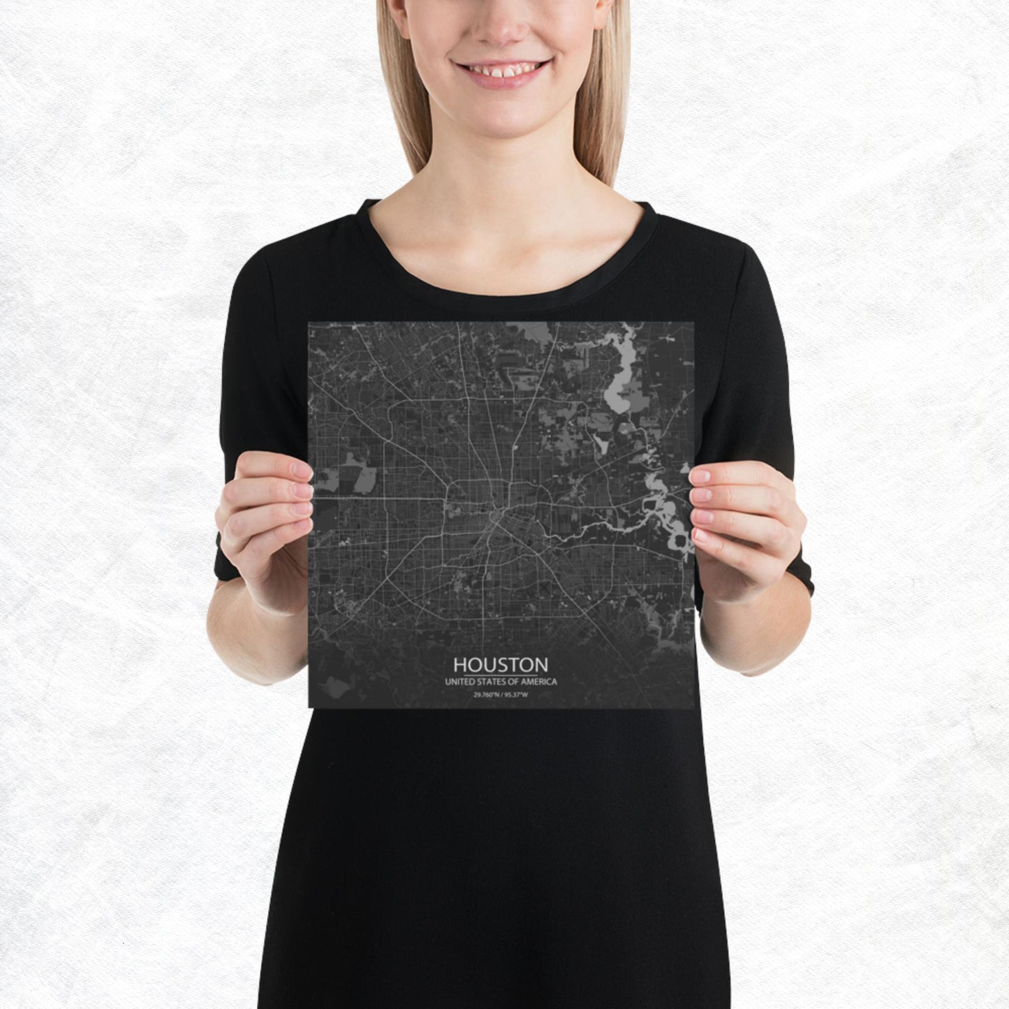 Houston Dark Grey Paper Map