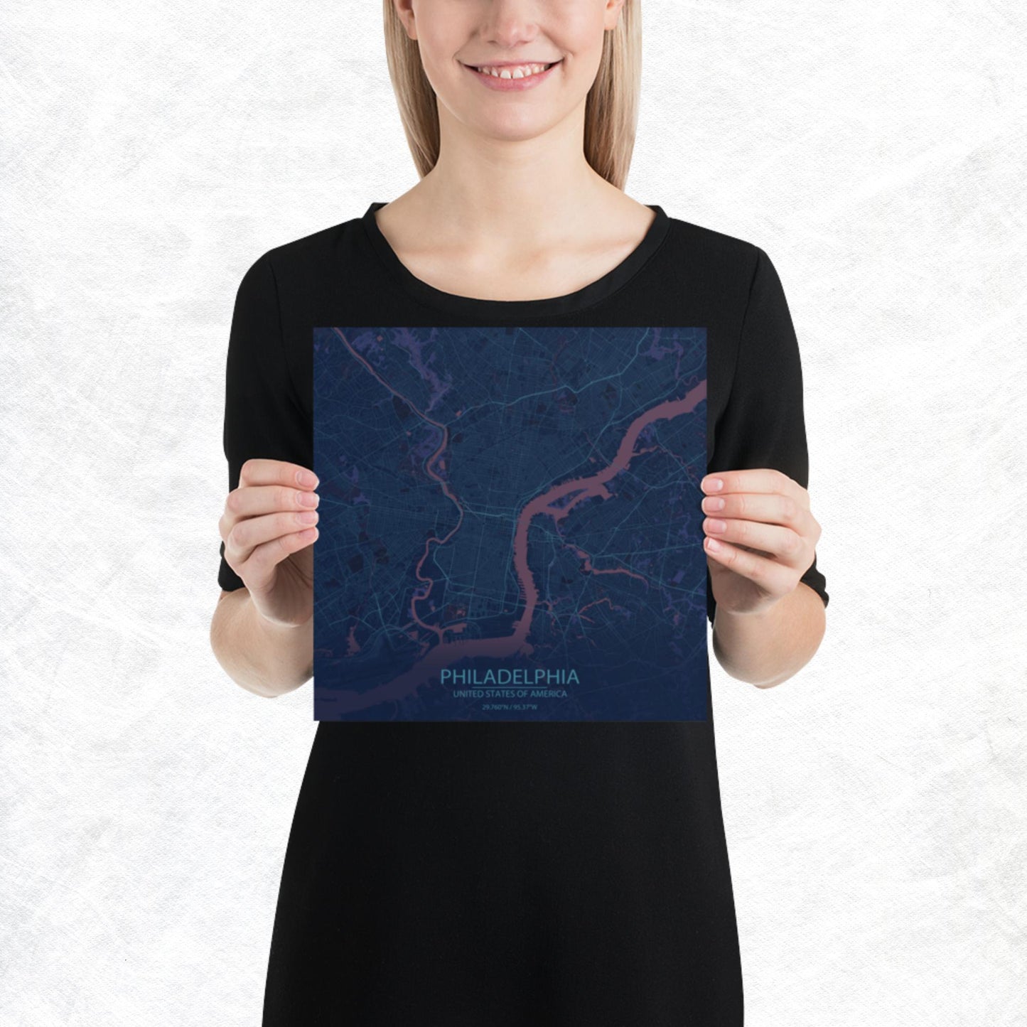 Philadelphia Blue and Purple Paper Map