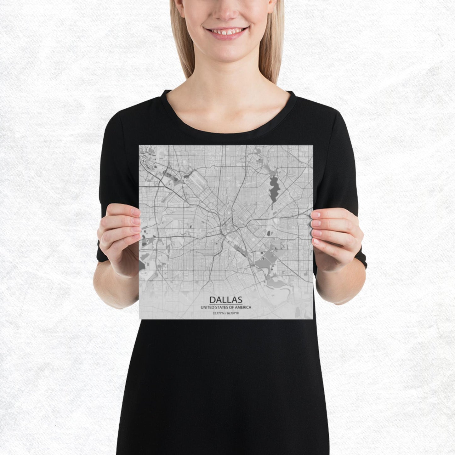 Dallas Light Grey Paper Map