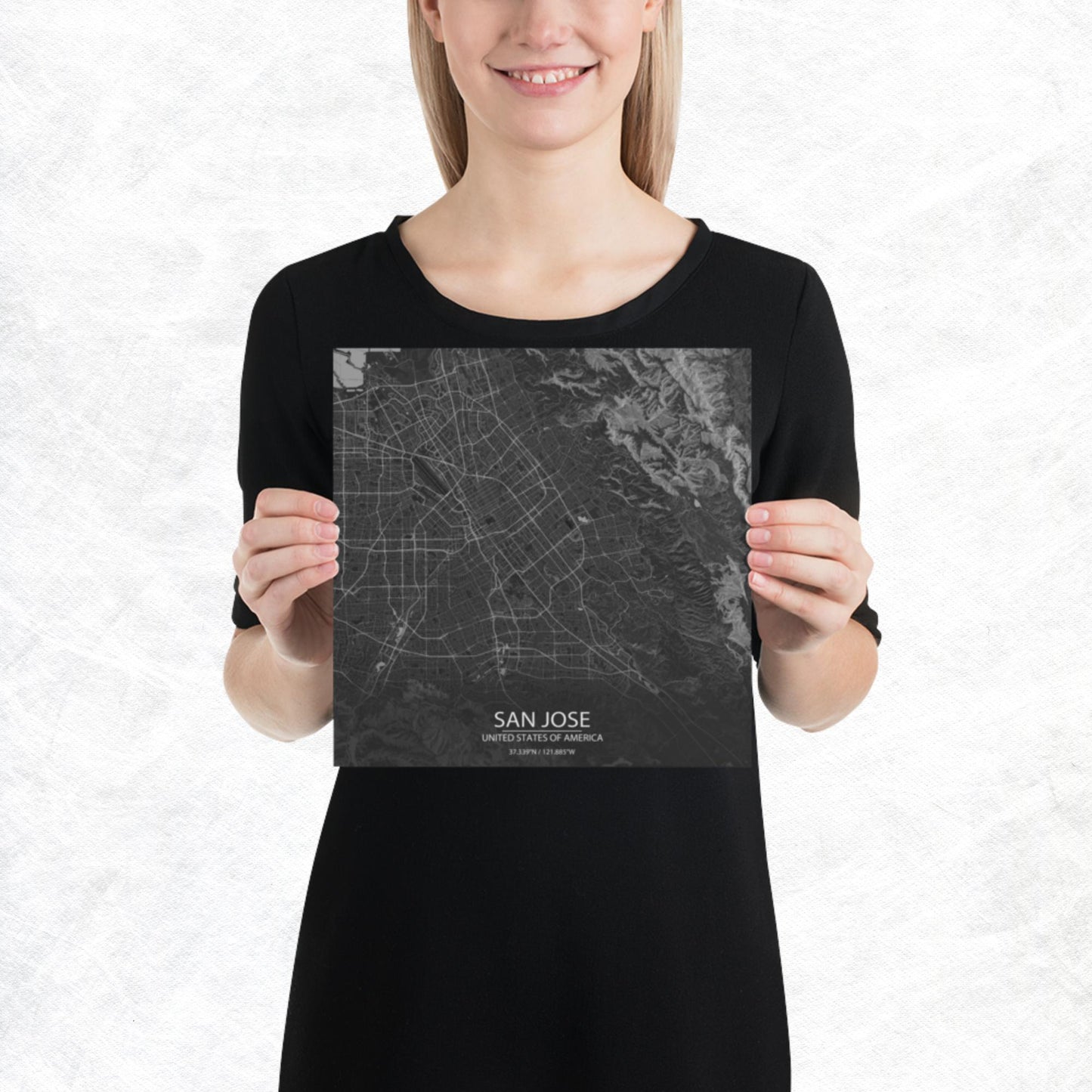 San Jose Dark Grey Paper Map