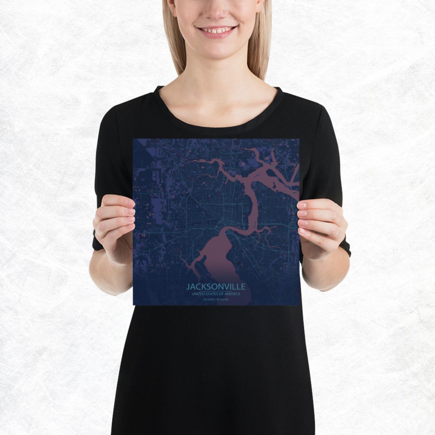 Jacksonville Blue and Purple Paper Map
