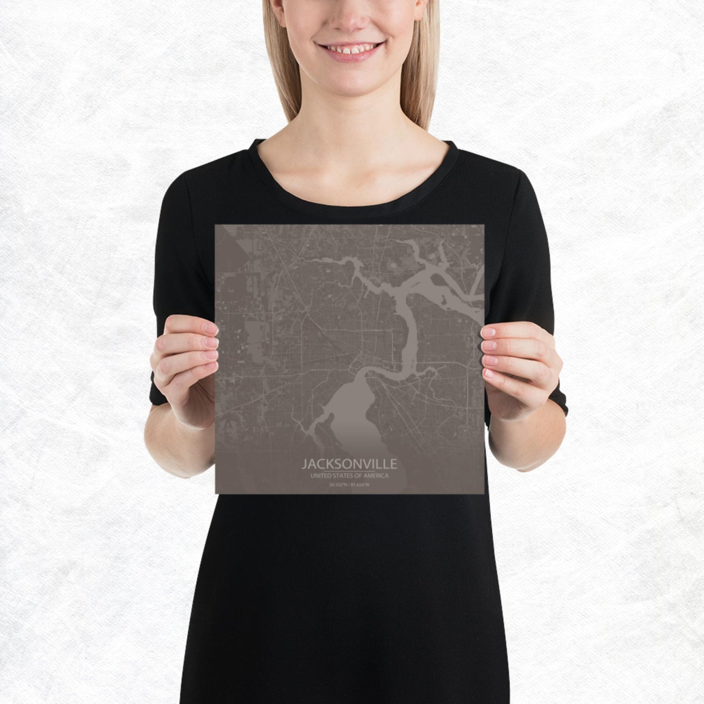 Jacksonville Brown and Grey Paper Map