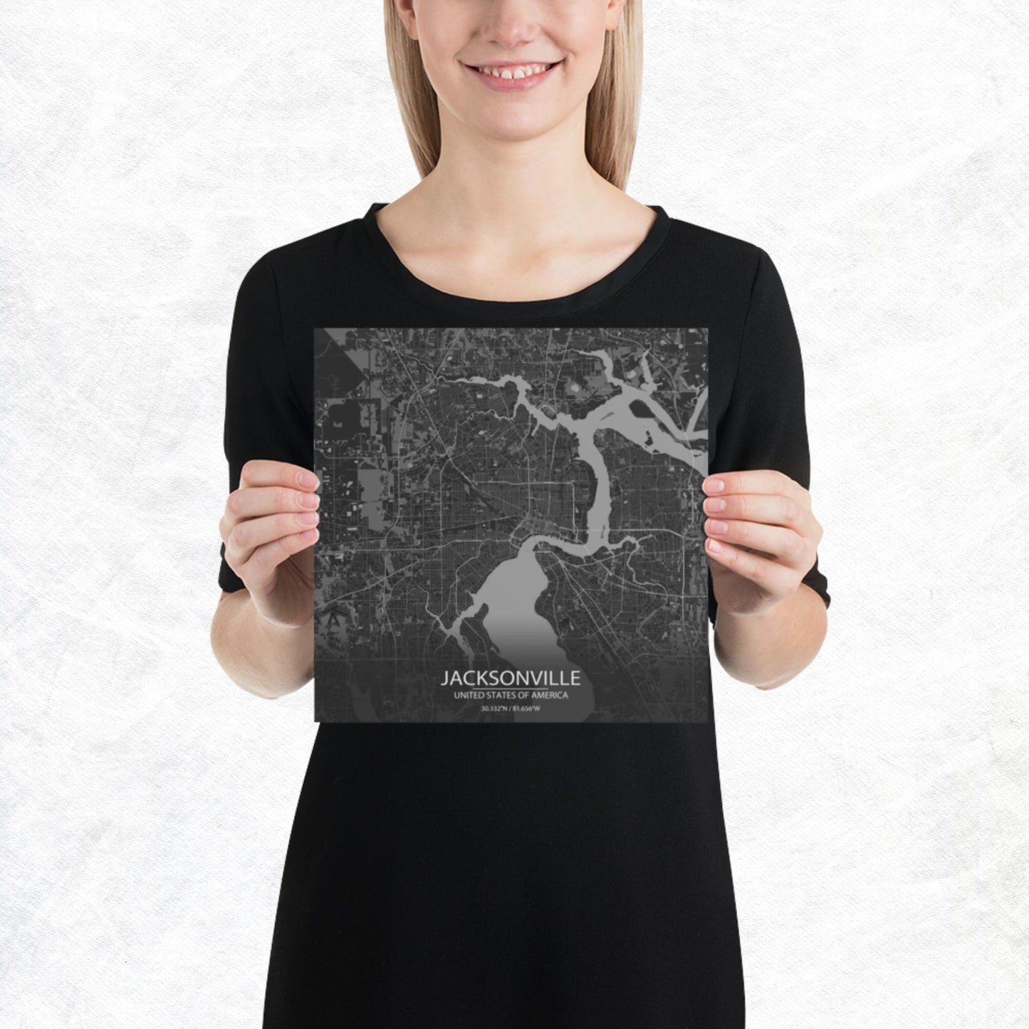 Jacksonville Dark Grey Paper Map