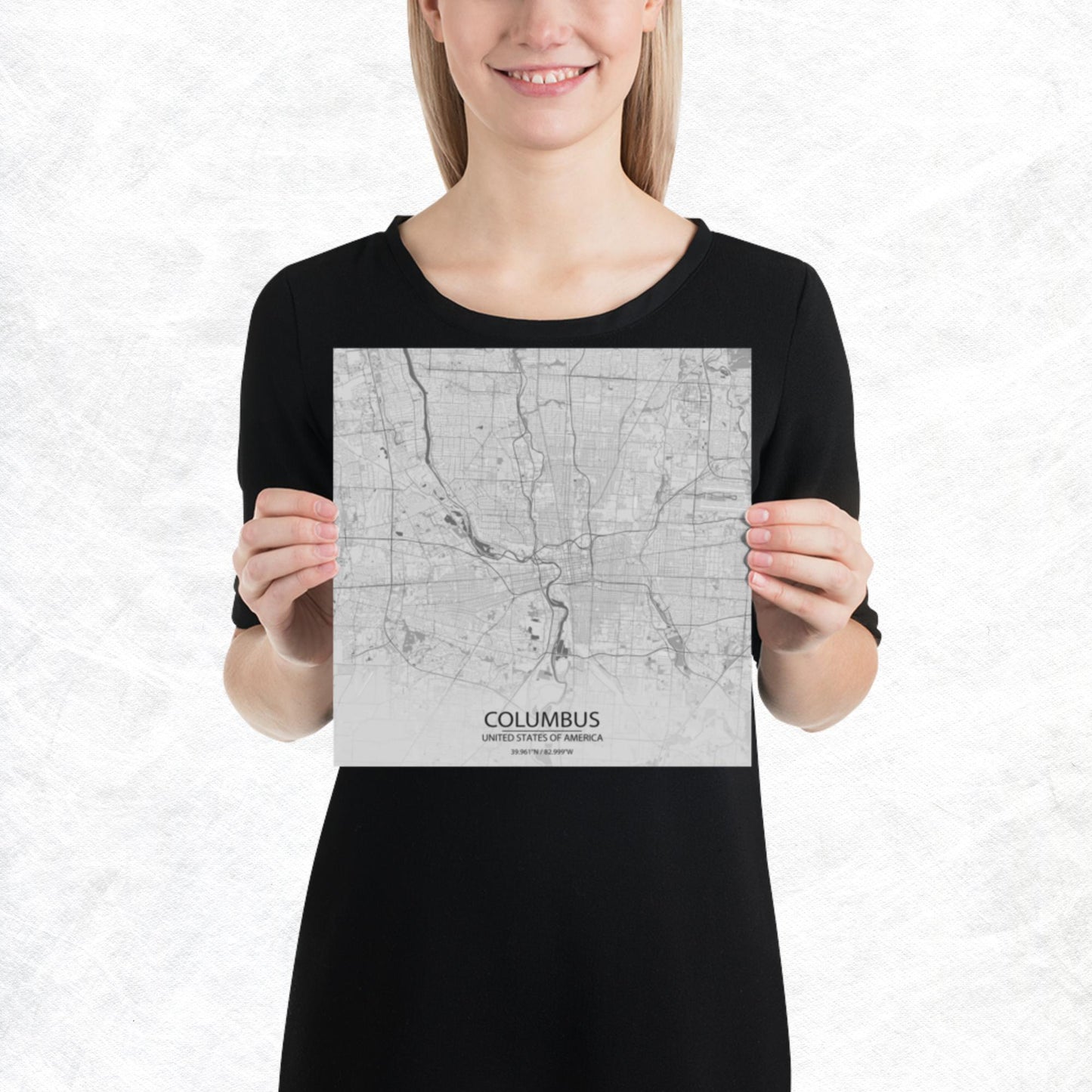 Columbus Light Grey Paper Map