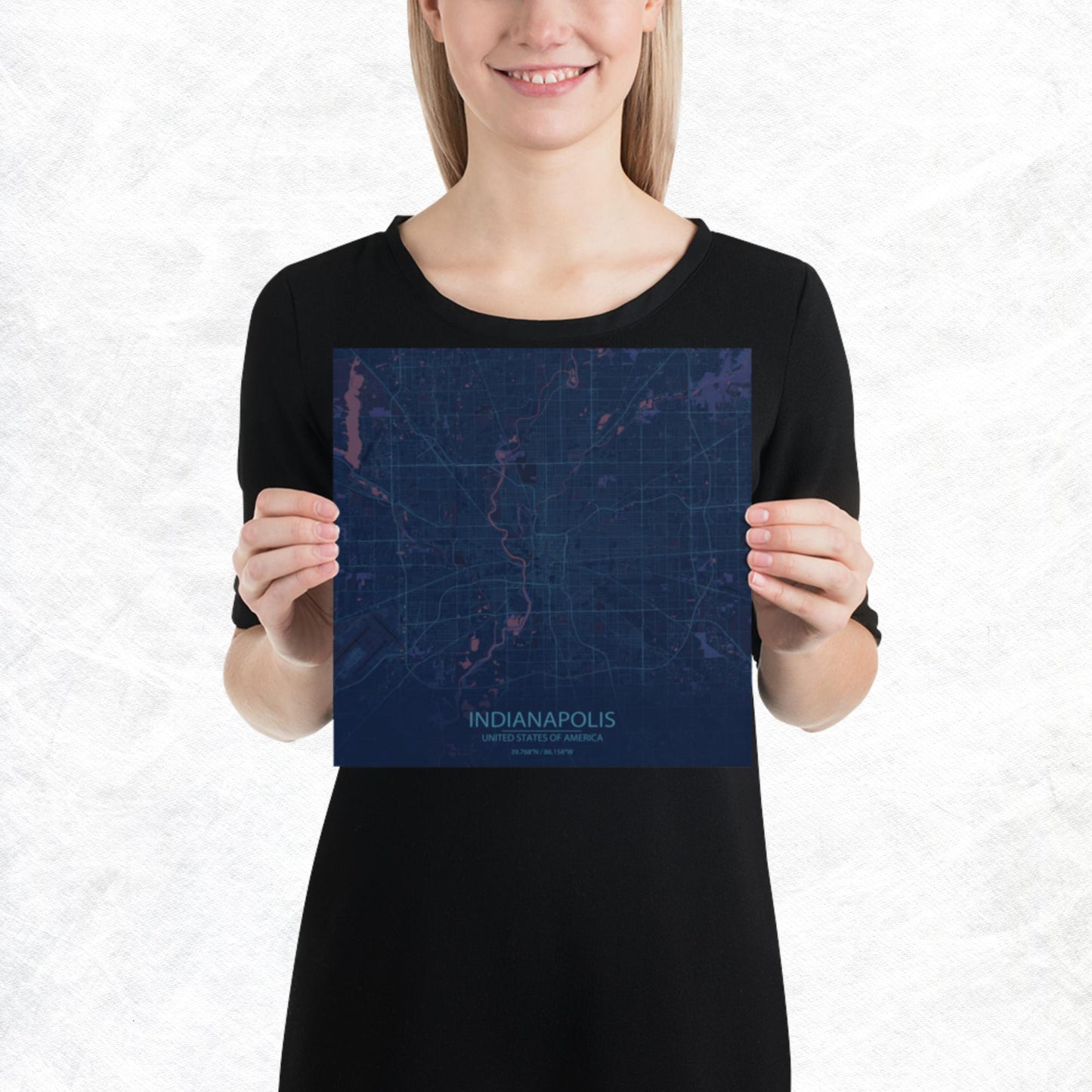Indianapolis Blue and Purple Paper Map