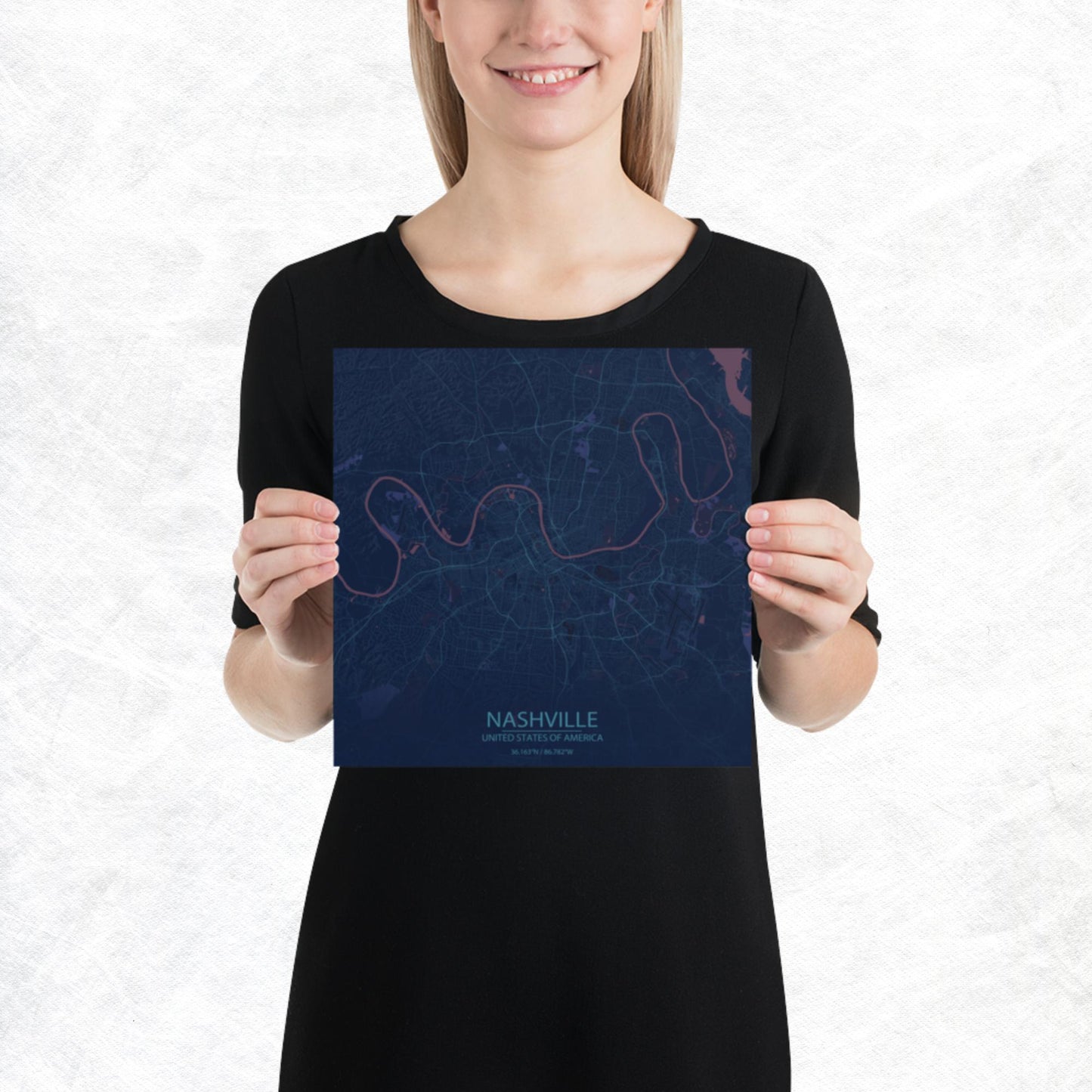 Nashville Blue and Purple Paper Map