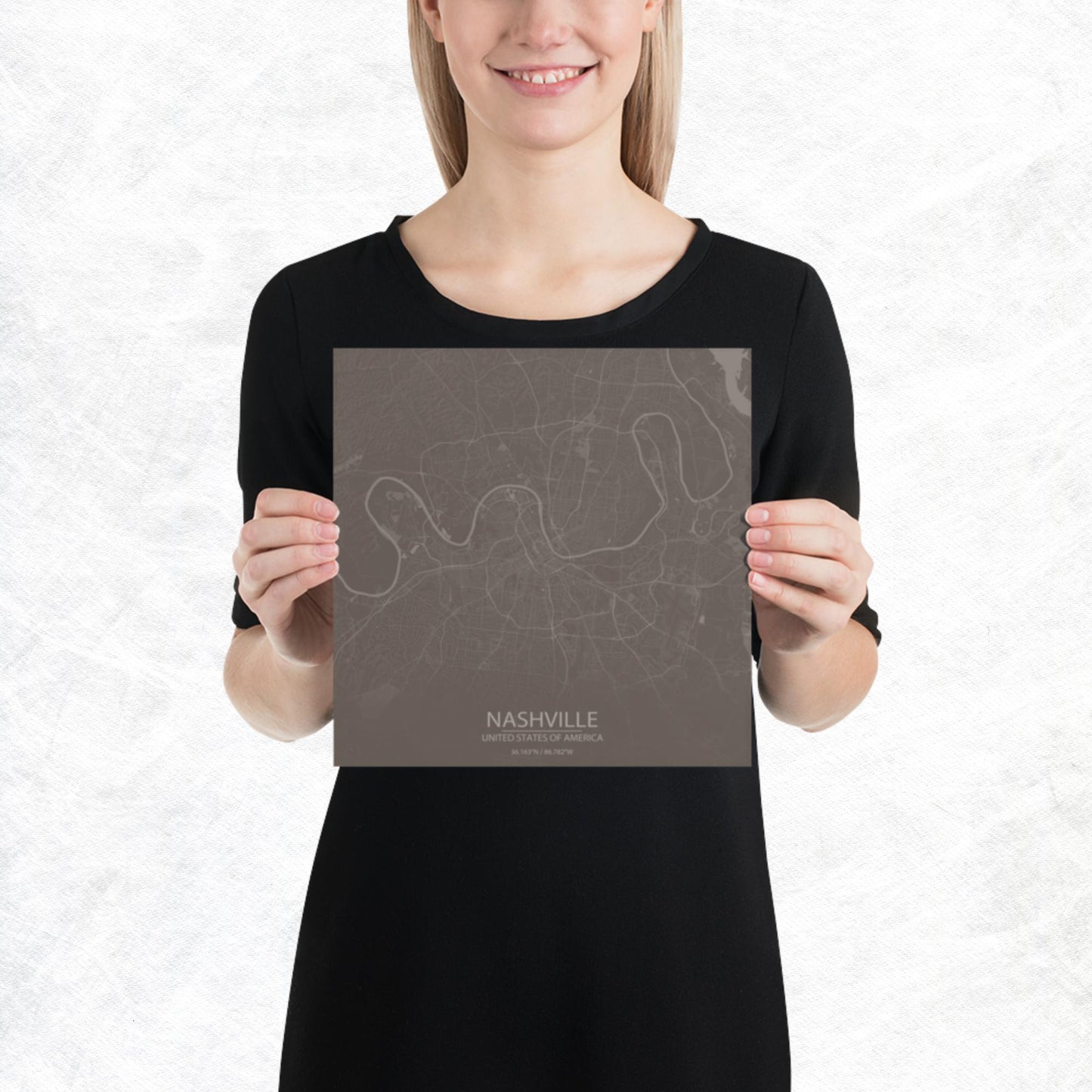 Nashville Brown and Grey Paper Map
