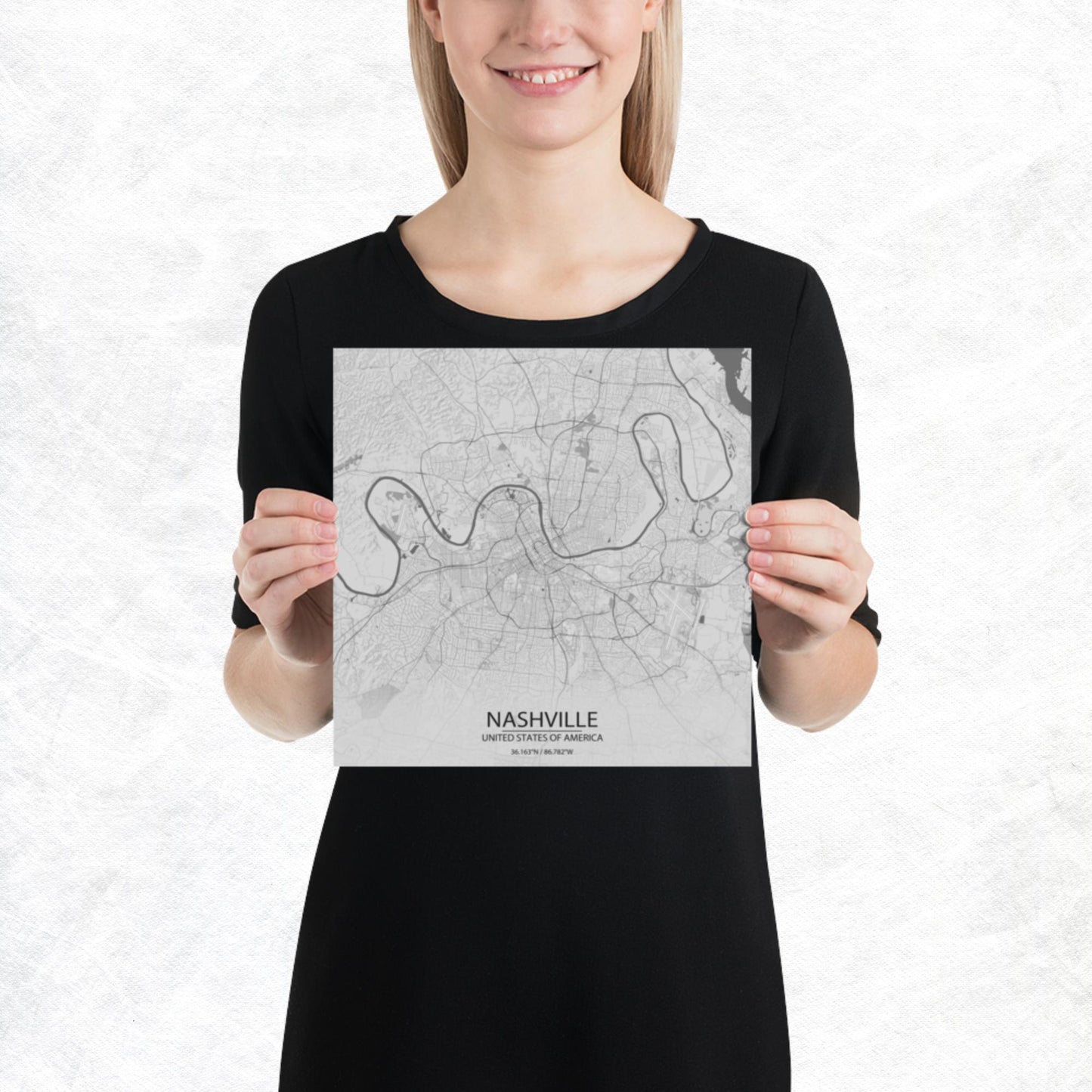 Nashville Light Grey Paper Map