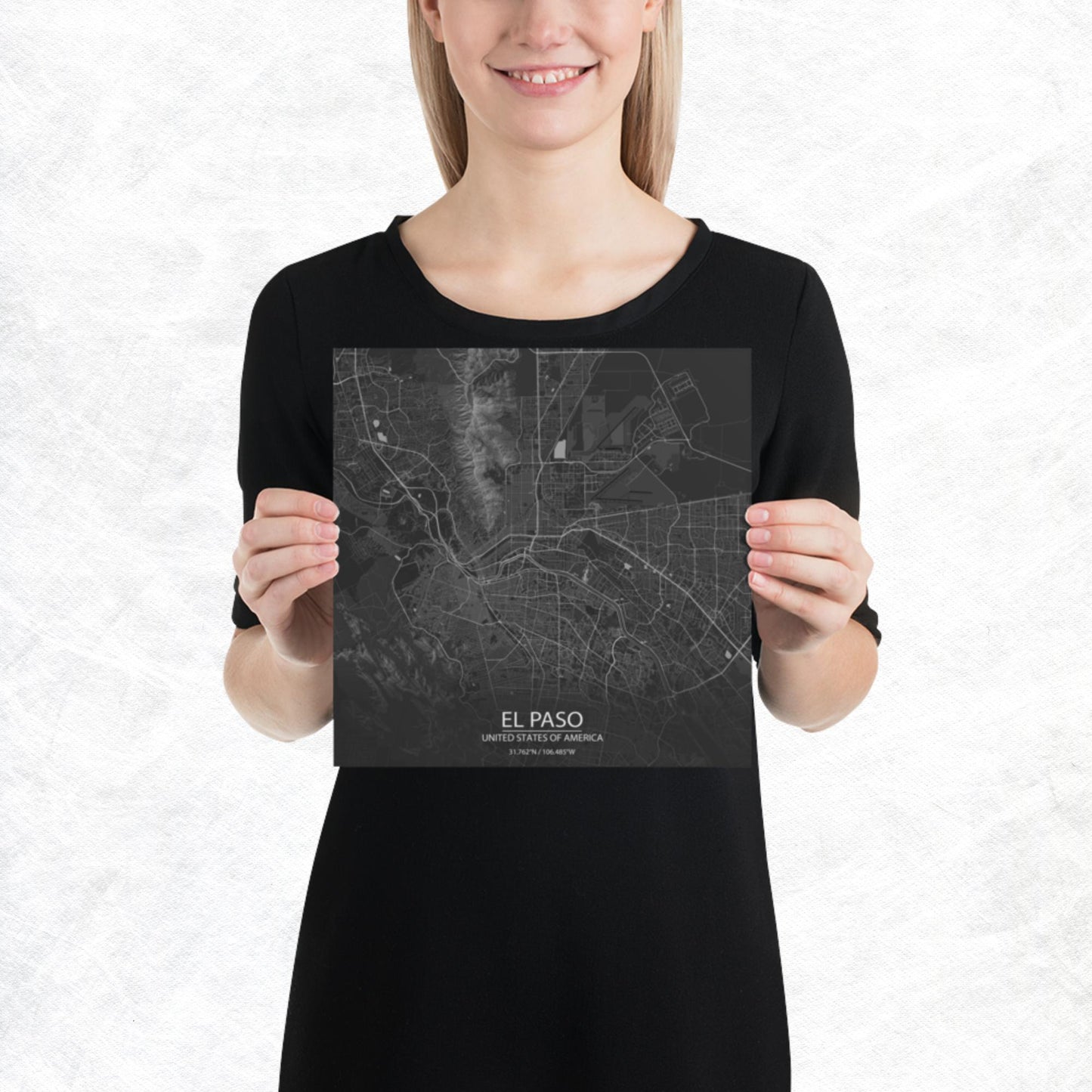 El Paso Dark Grey Paper Map