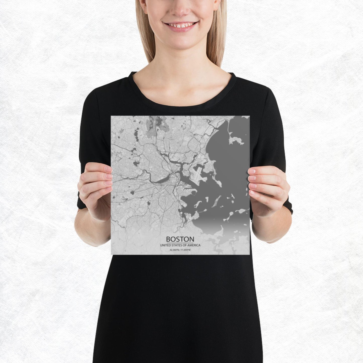 Boston Light Grey Paper Map