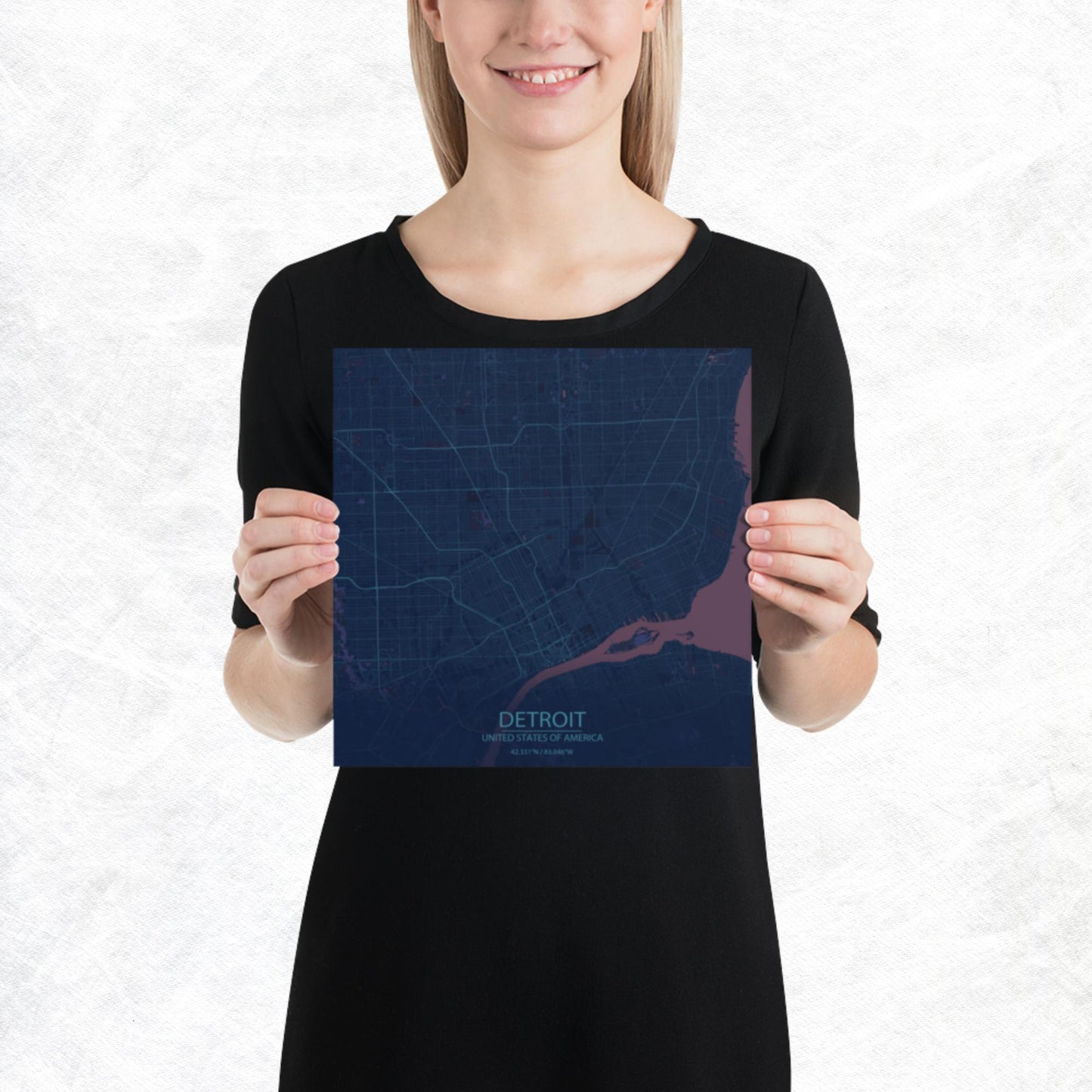 Detroit Blue and Purple Paper Map