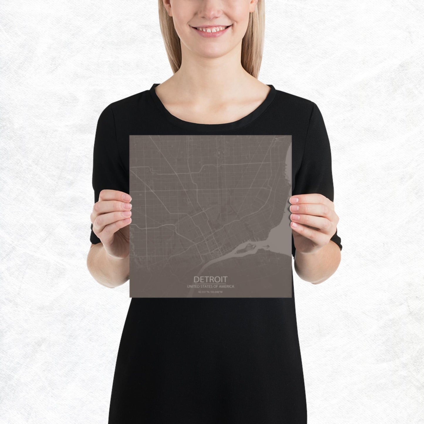 Detroit Brown and Grey Paper Map