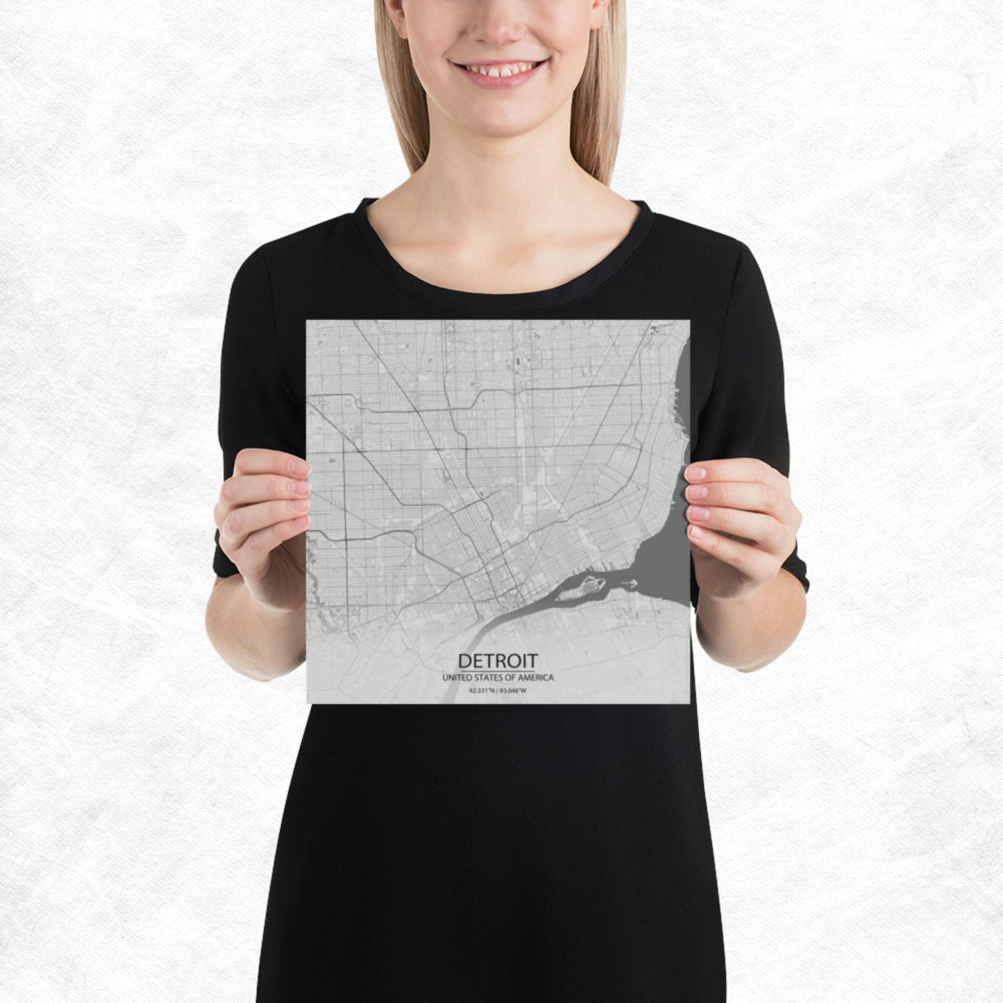 Detroit Light Grey Paper Map