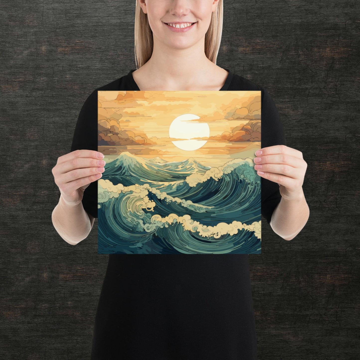 Wavy Sea Sunset Paper Poster