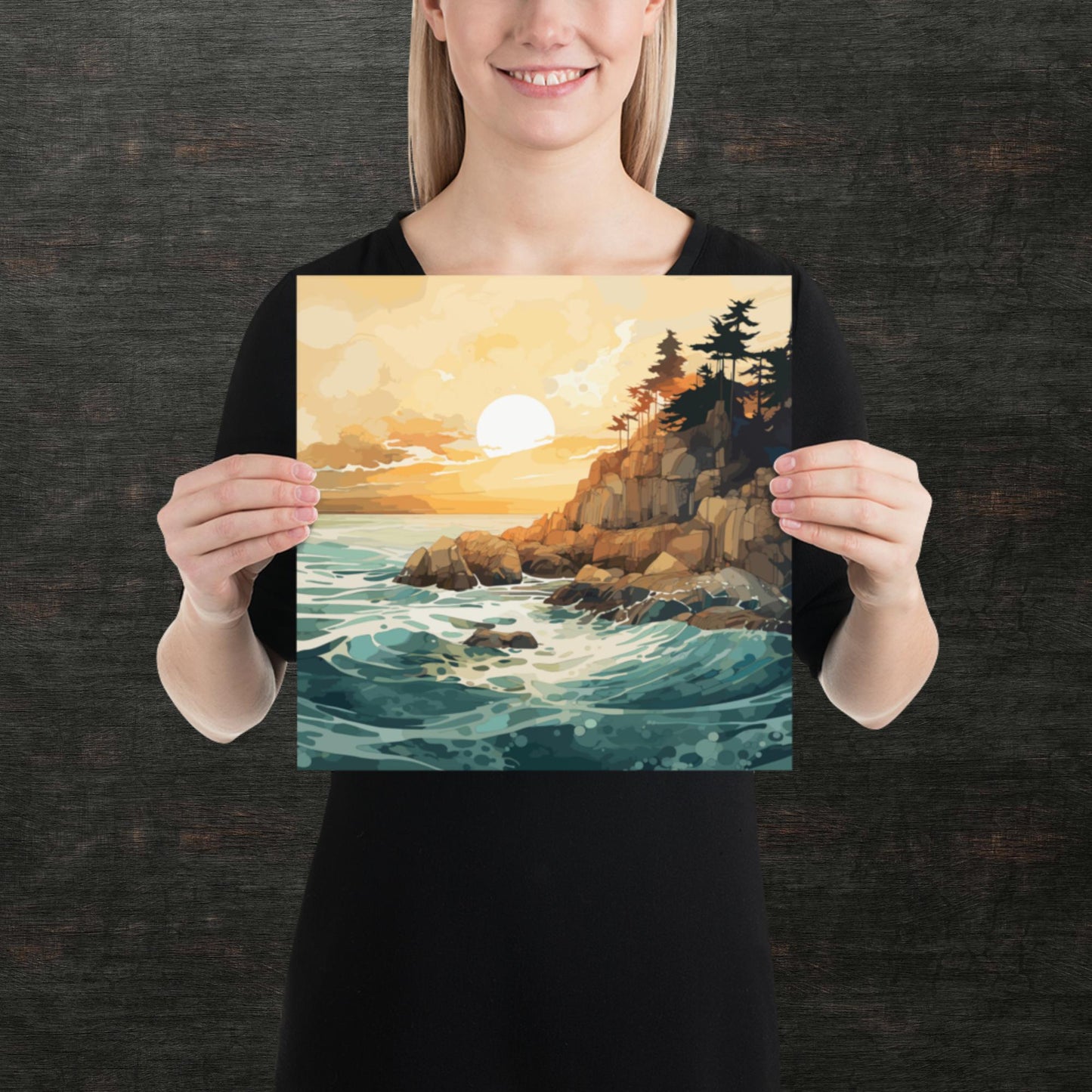 Ocean Rocks Sunset Paper Poster