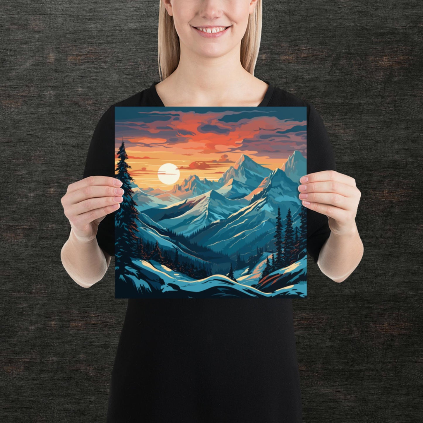 Snowy Mountain Sunset Paper Poster