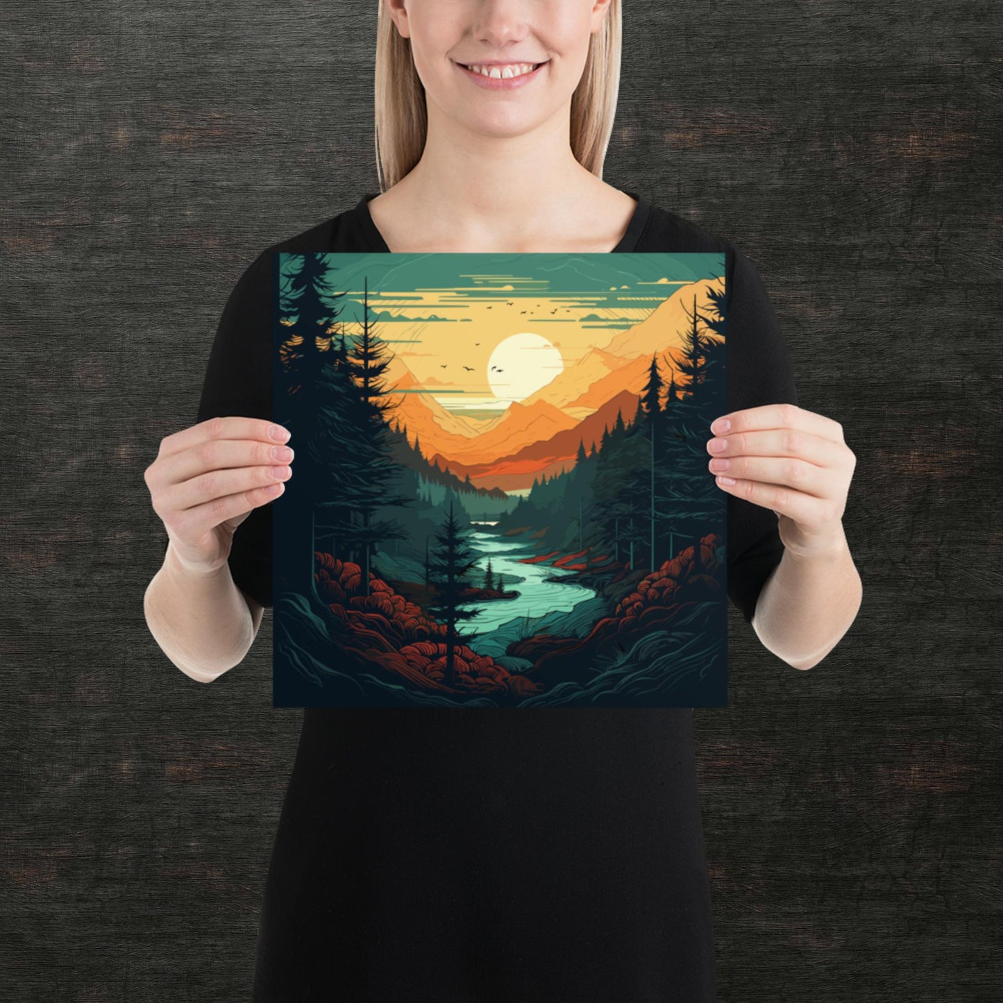 Forest River Sunset Paper Poster