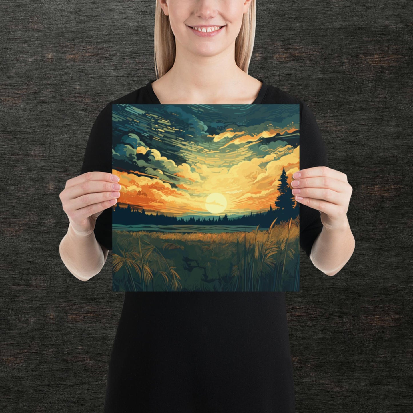 Crop Field Sunset Paper Poster