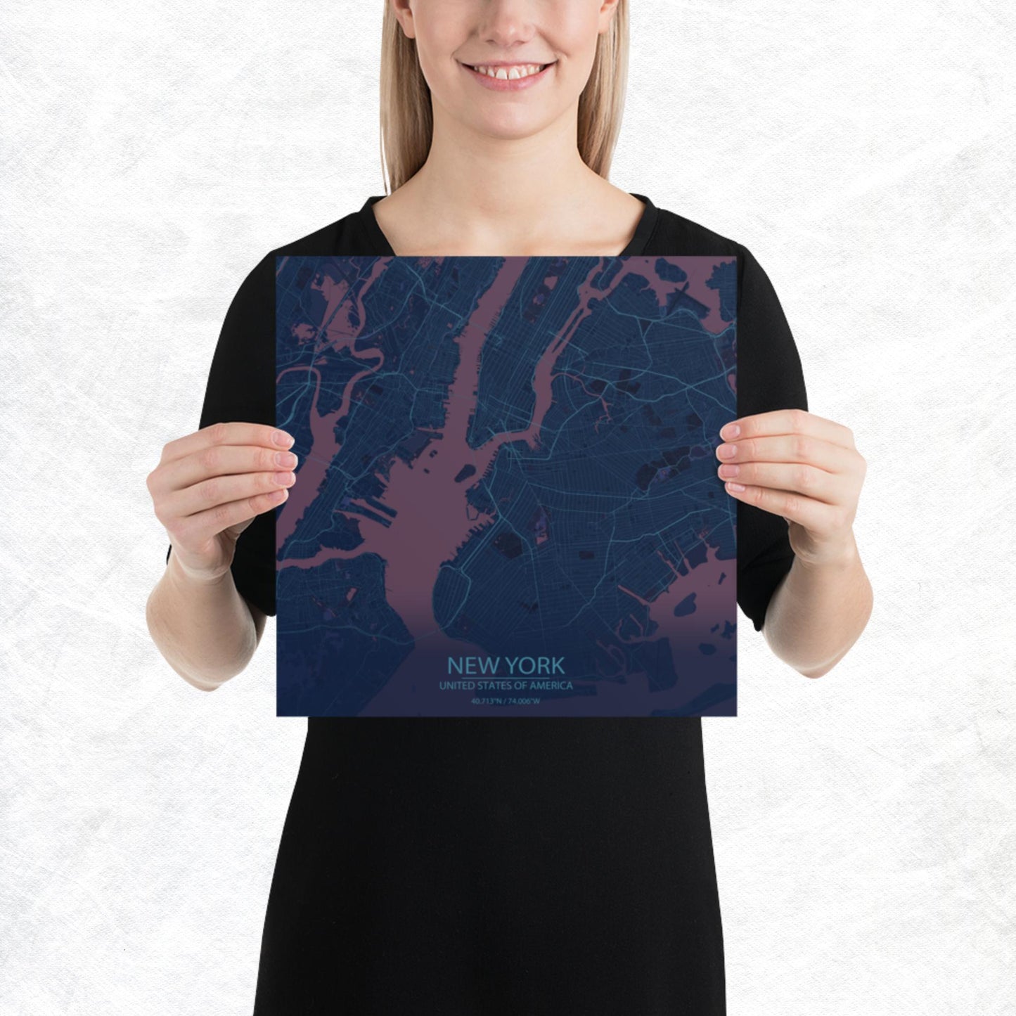 New York Blue and Purple Paper Map