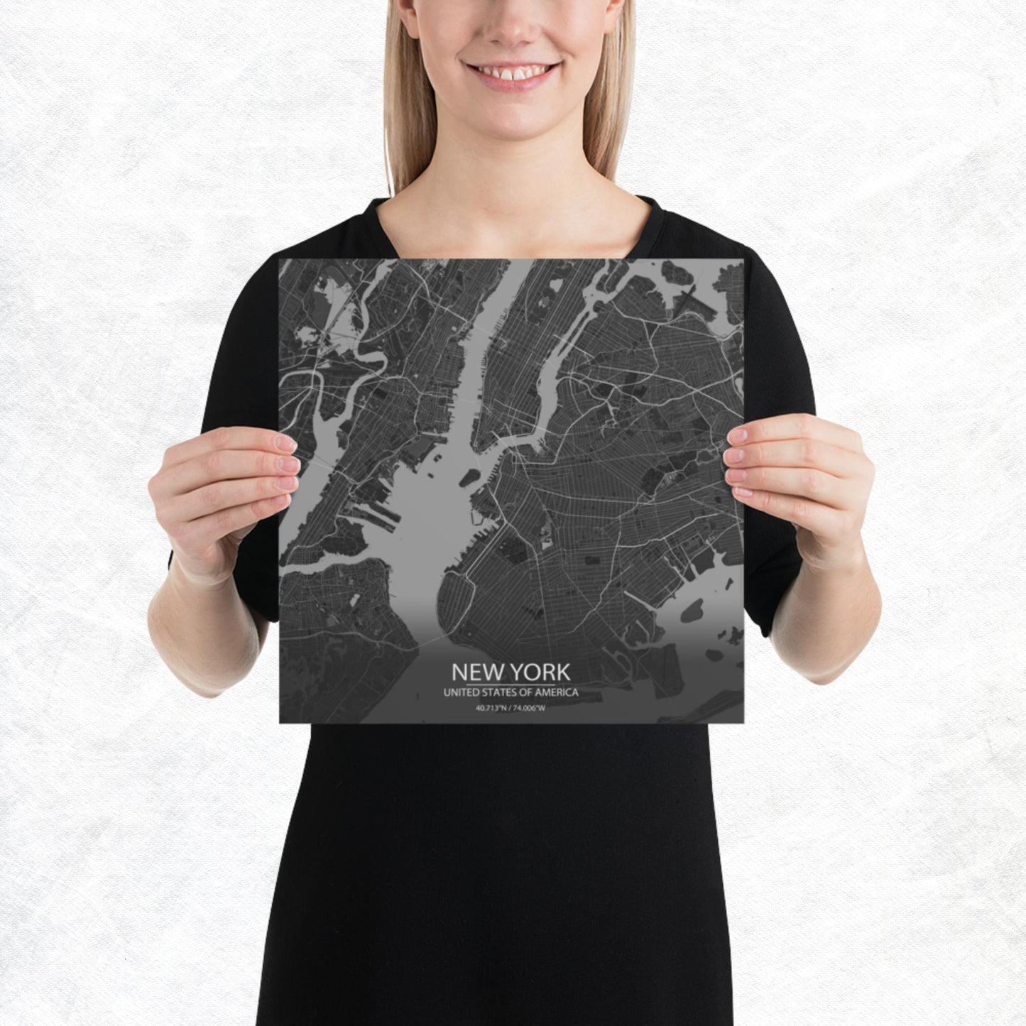 New York Dark Grey Paper Map