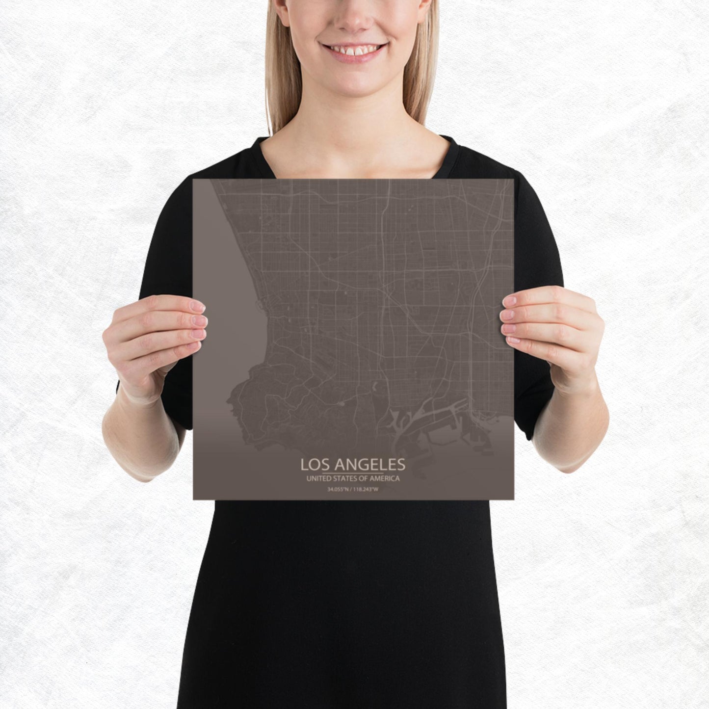 Los Angeles Brown and Grey Paper Map