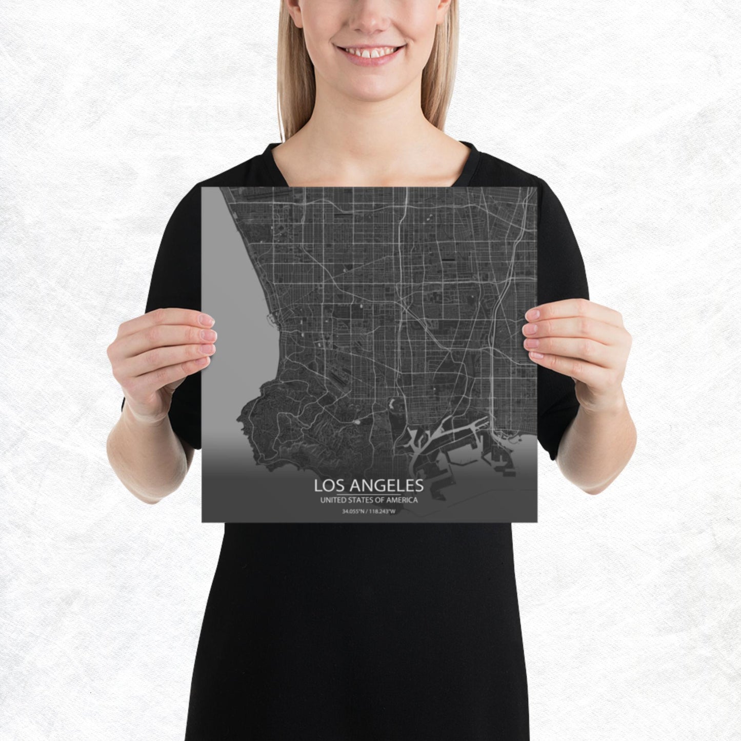 Los Angeles Dark Grey Paper Map