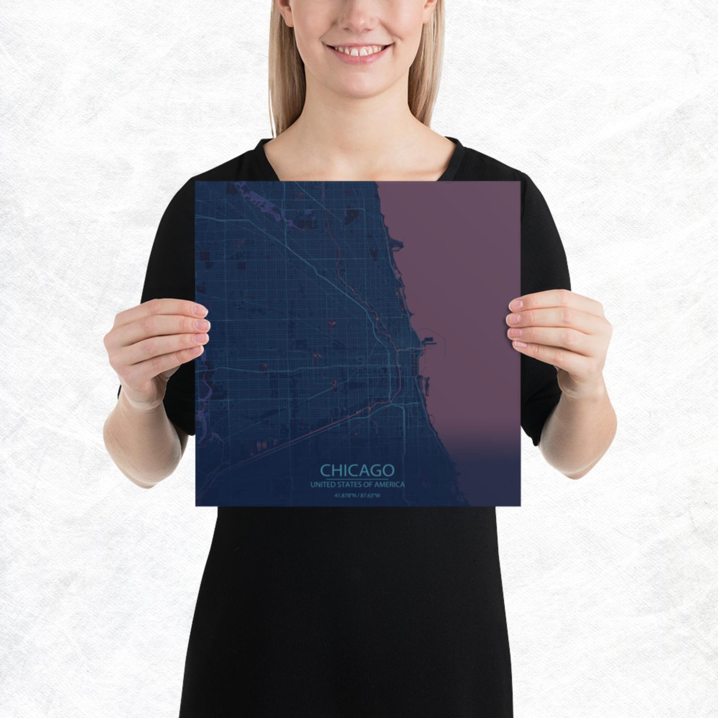 Chicago Blue and Purple Paper Map