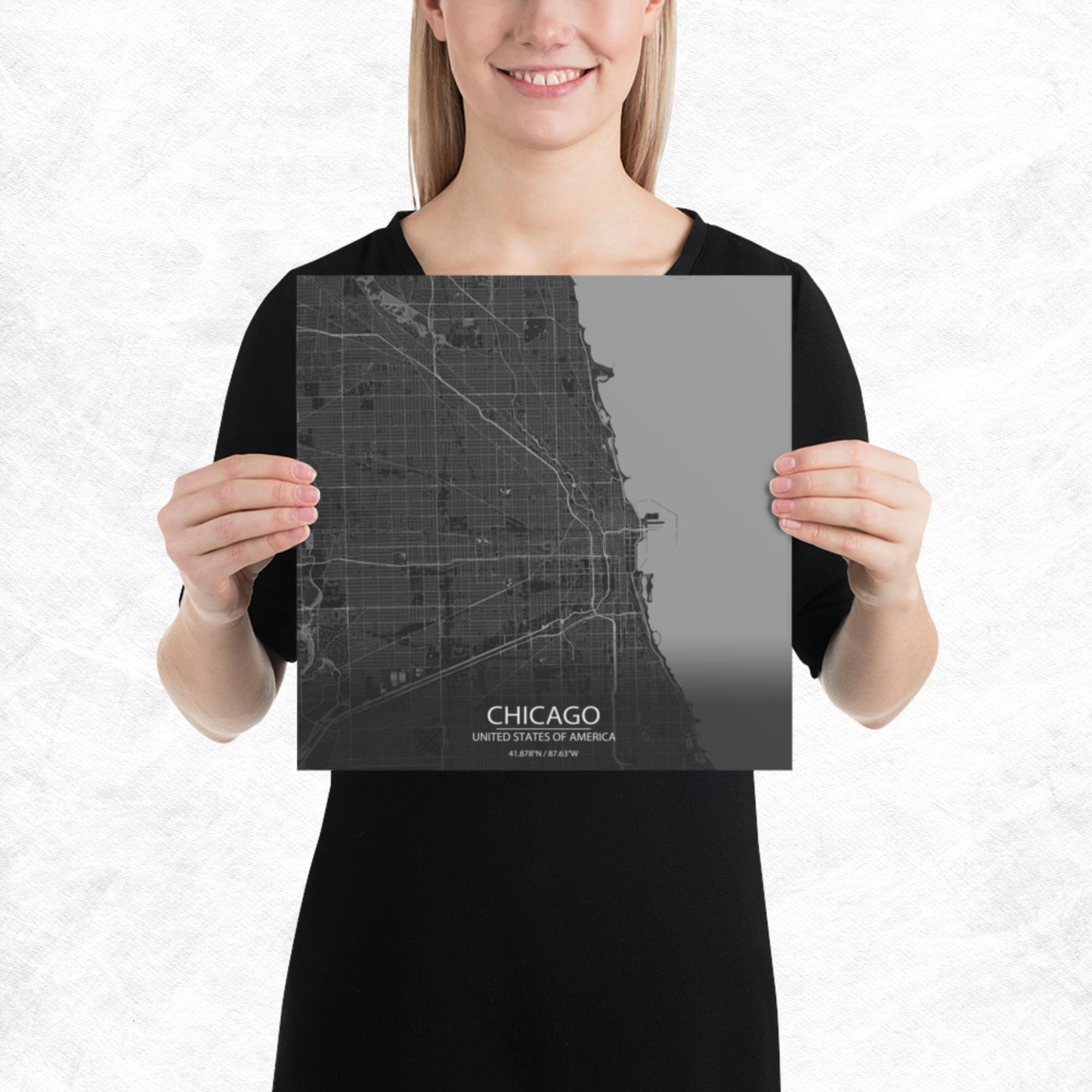 Chicago Dark Grey Paper Map