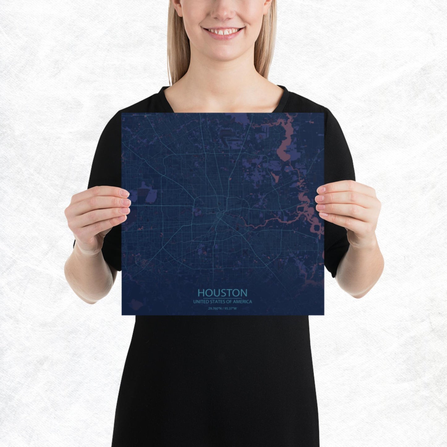 Houston Blue and Purple Paper Map
