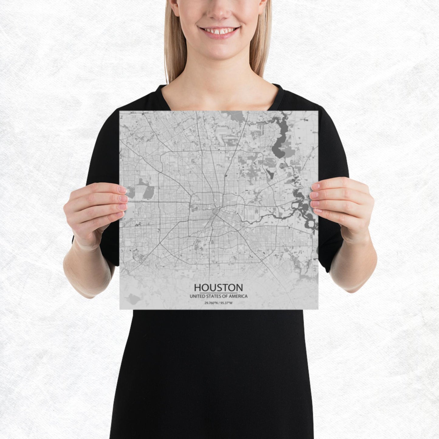 Houston Light Grey Paper Map