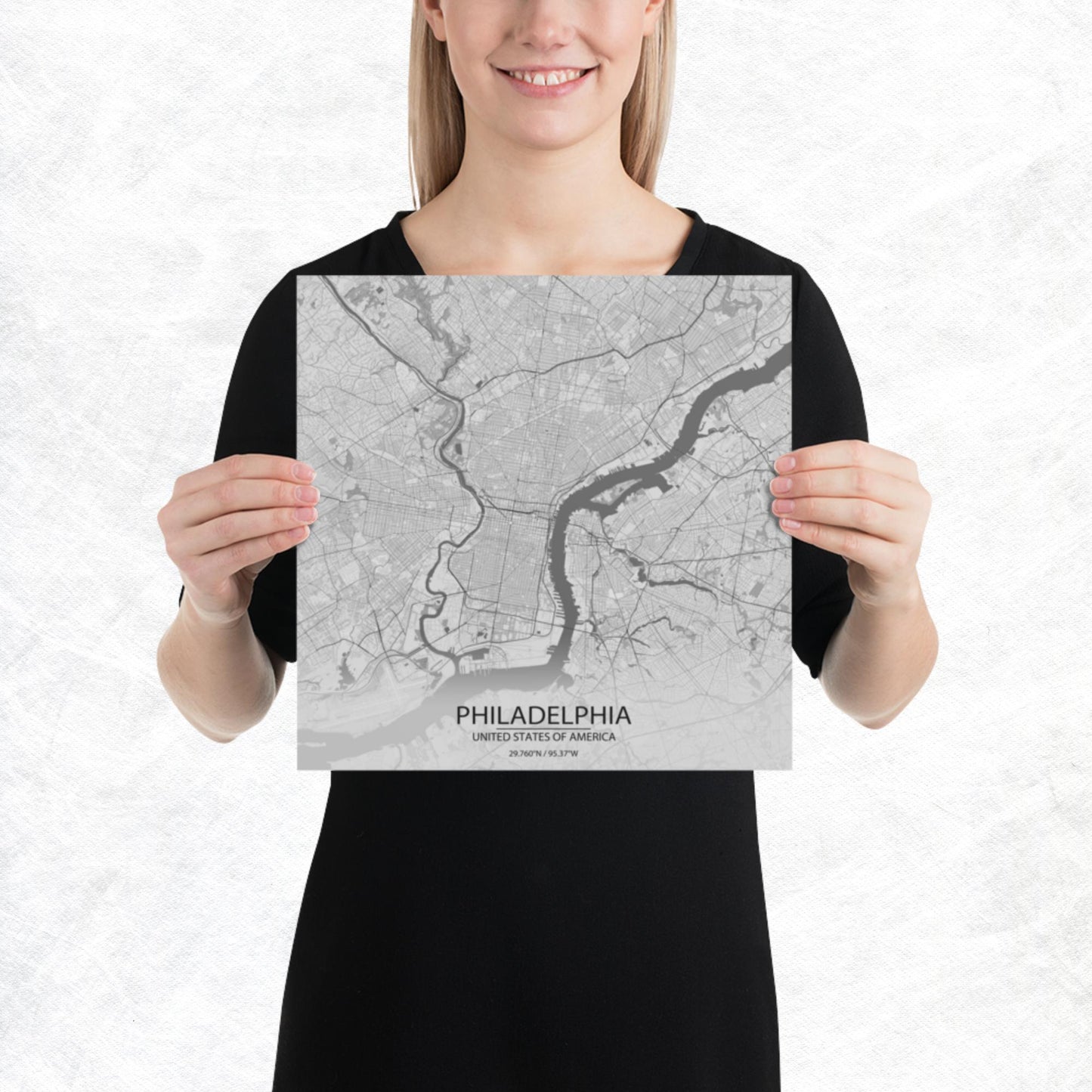Philadelphia Light Grey Paper Map
