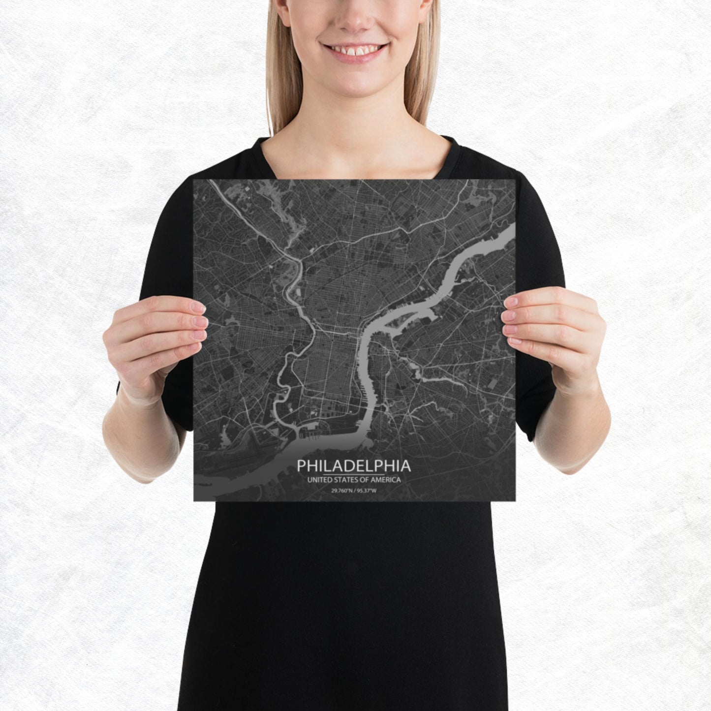 Philadelphia Dark Grey Paper Map