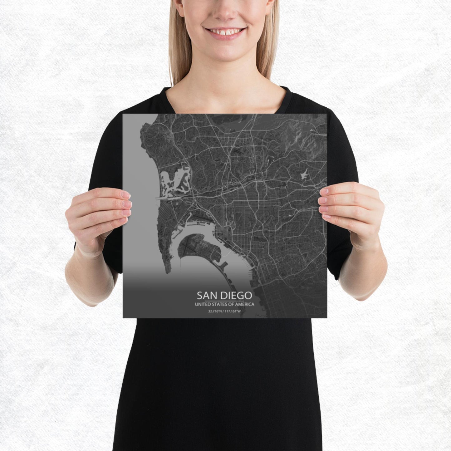 San Diego Dark Grey Paper Map