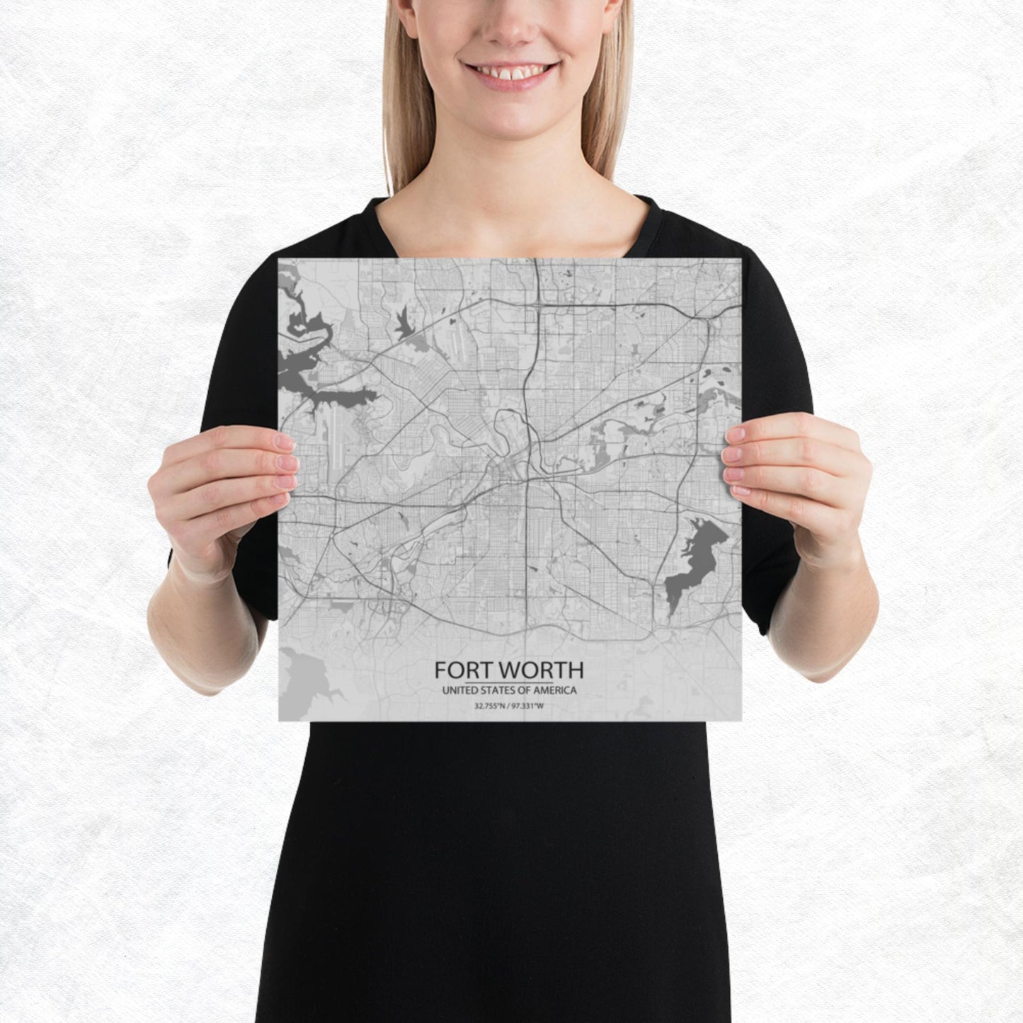 Fort Worth Light Grey Paper Map