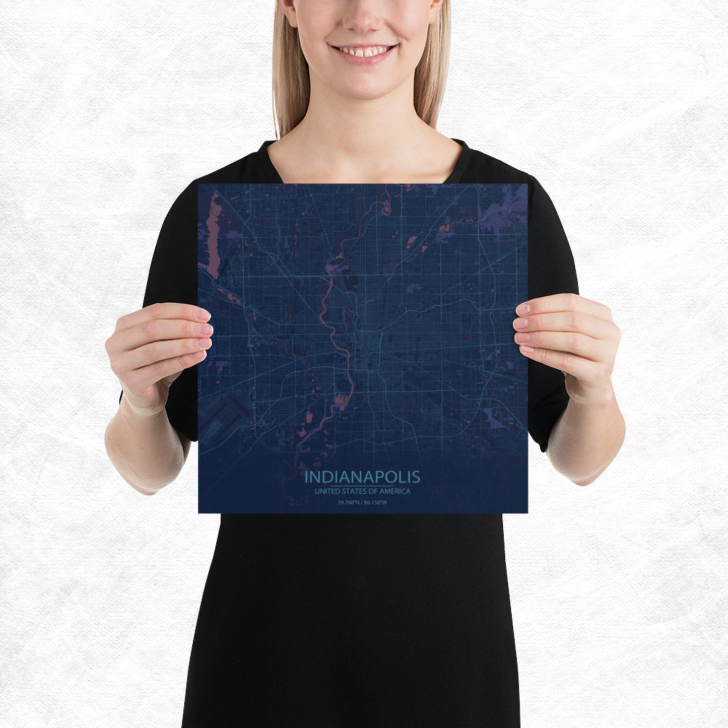 Indianapolis Blue and Purple Paper Map