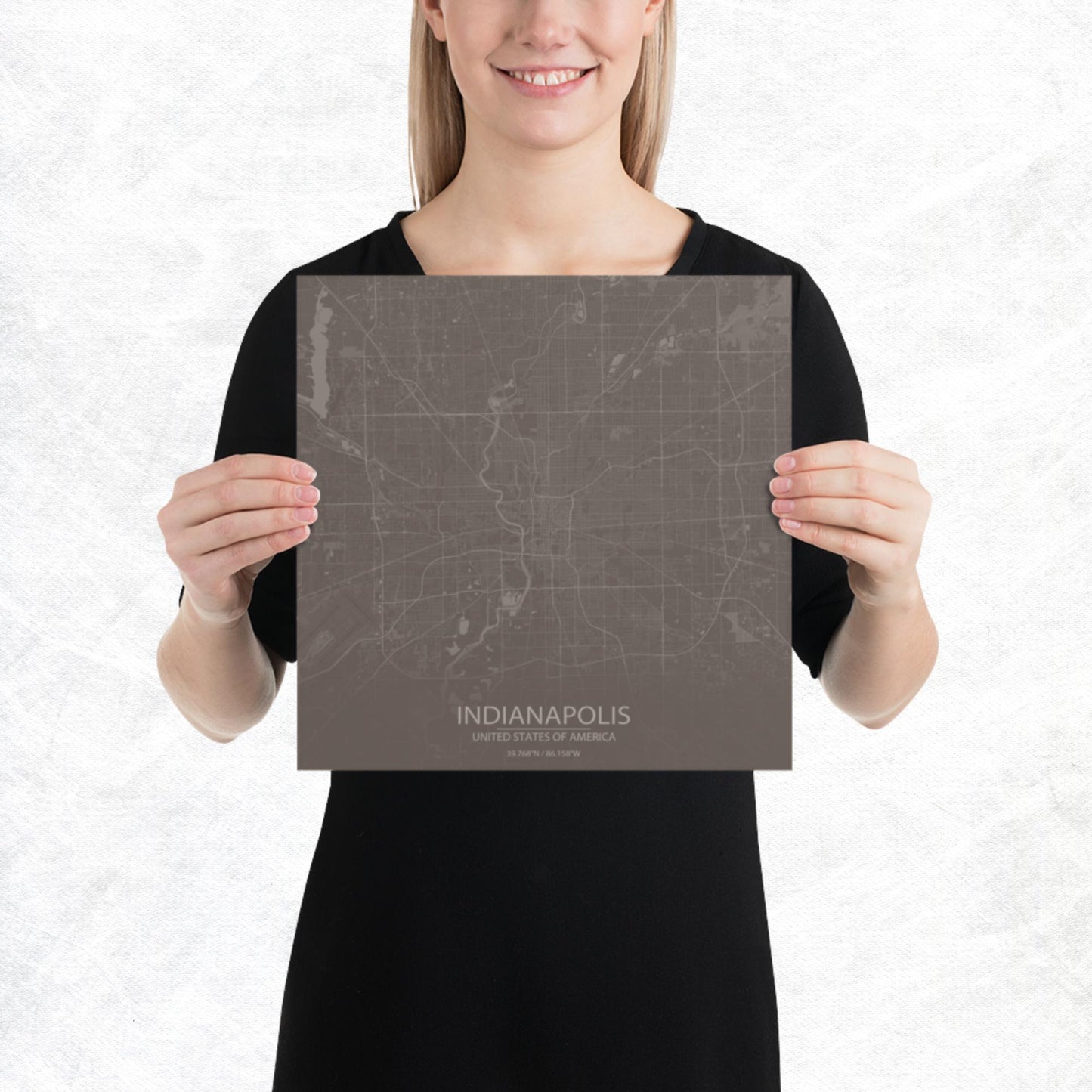 Indianapolis Brown and Grey Paper Map