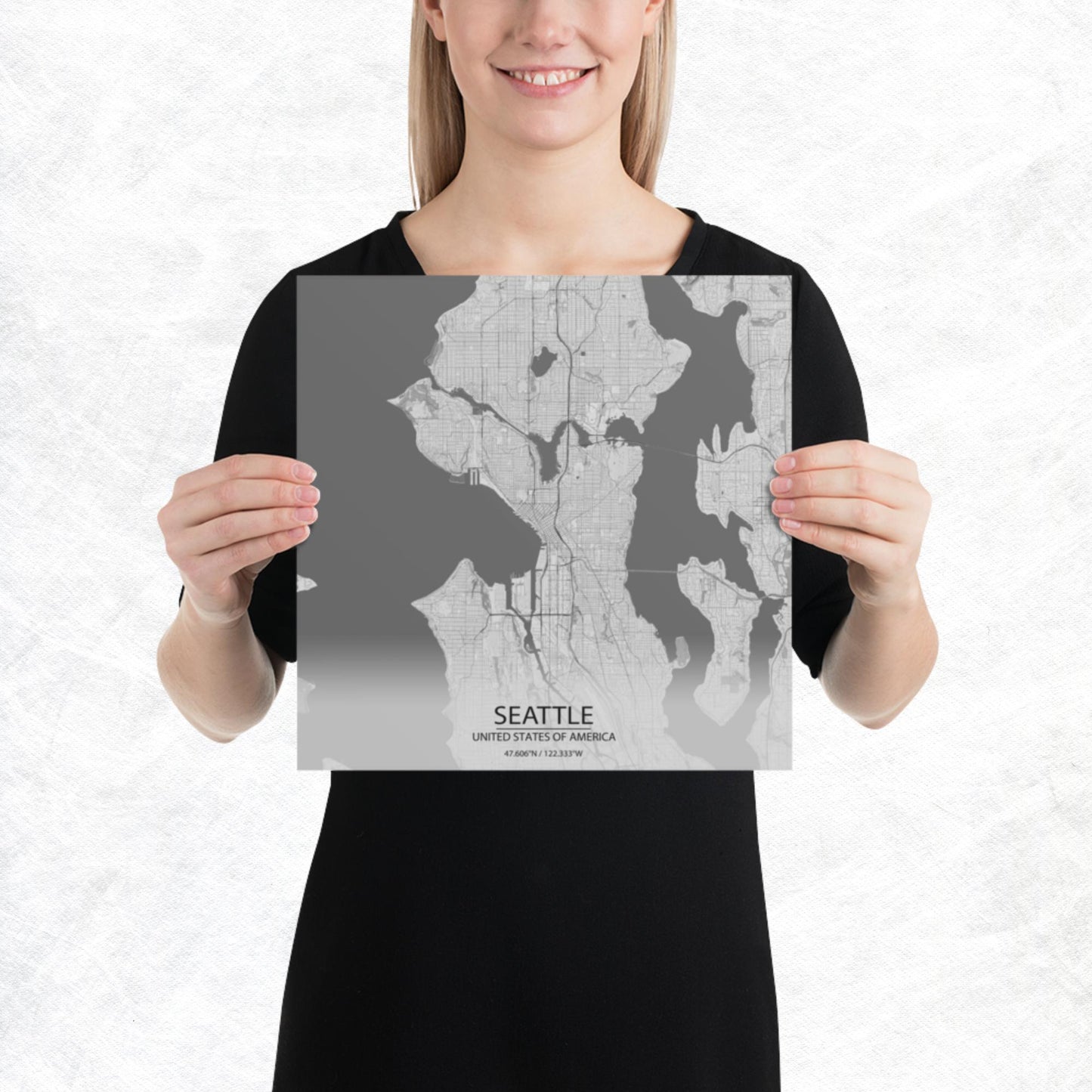 Seattle Light Grey Paper Map