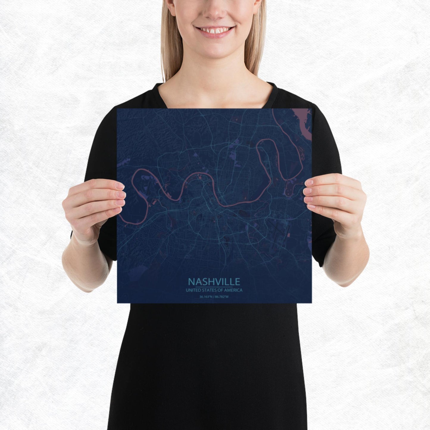 Nashville Blue and Purple Paper Map